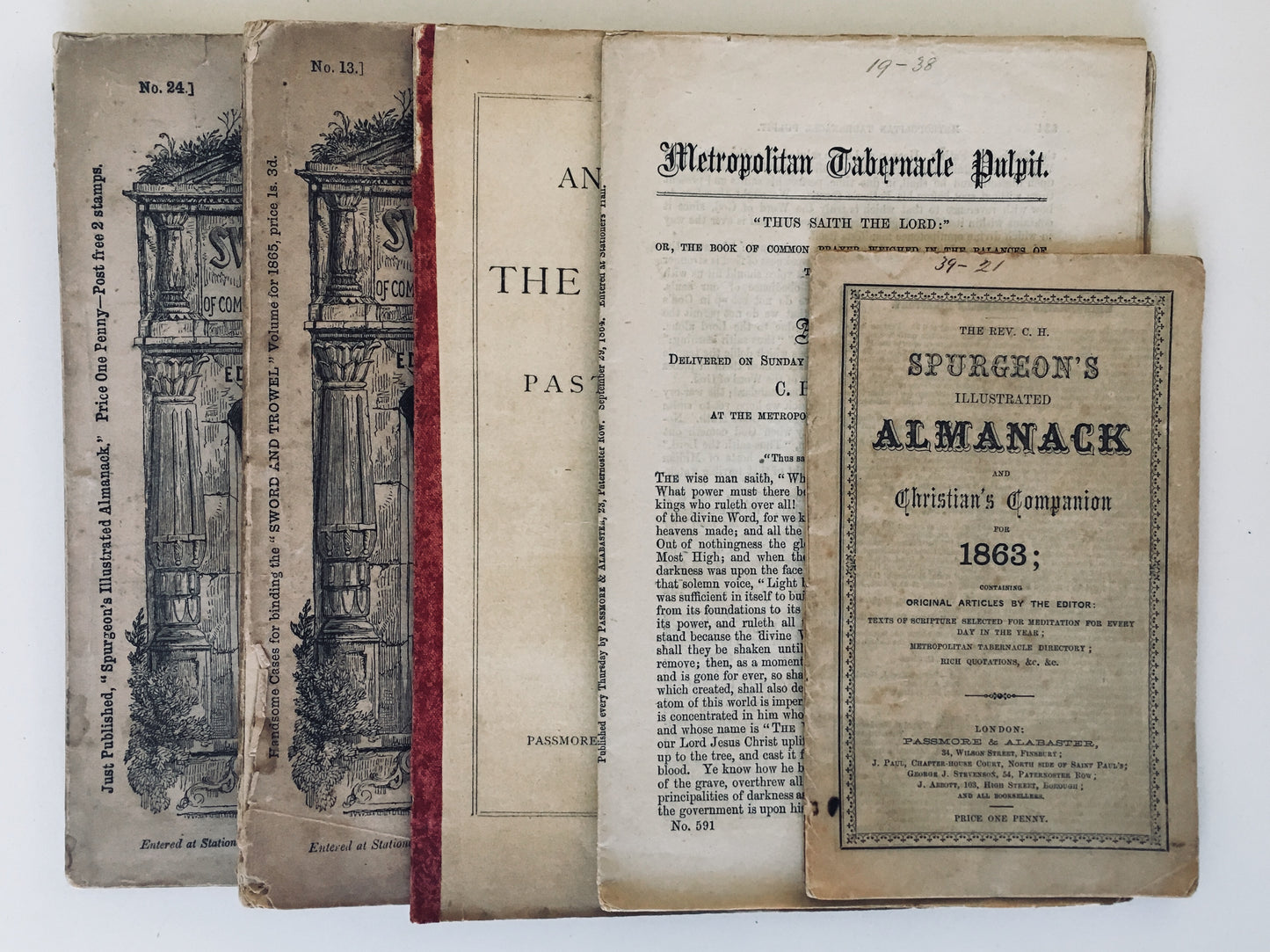 1863 C. H. SPURGEON Assemblage of Almanacks, Sermons, Sword & Trowels.