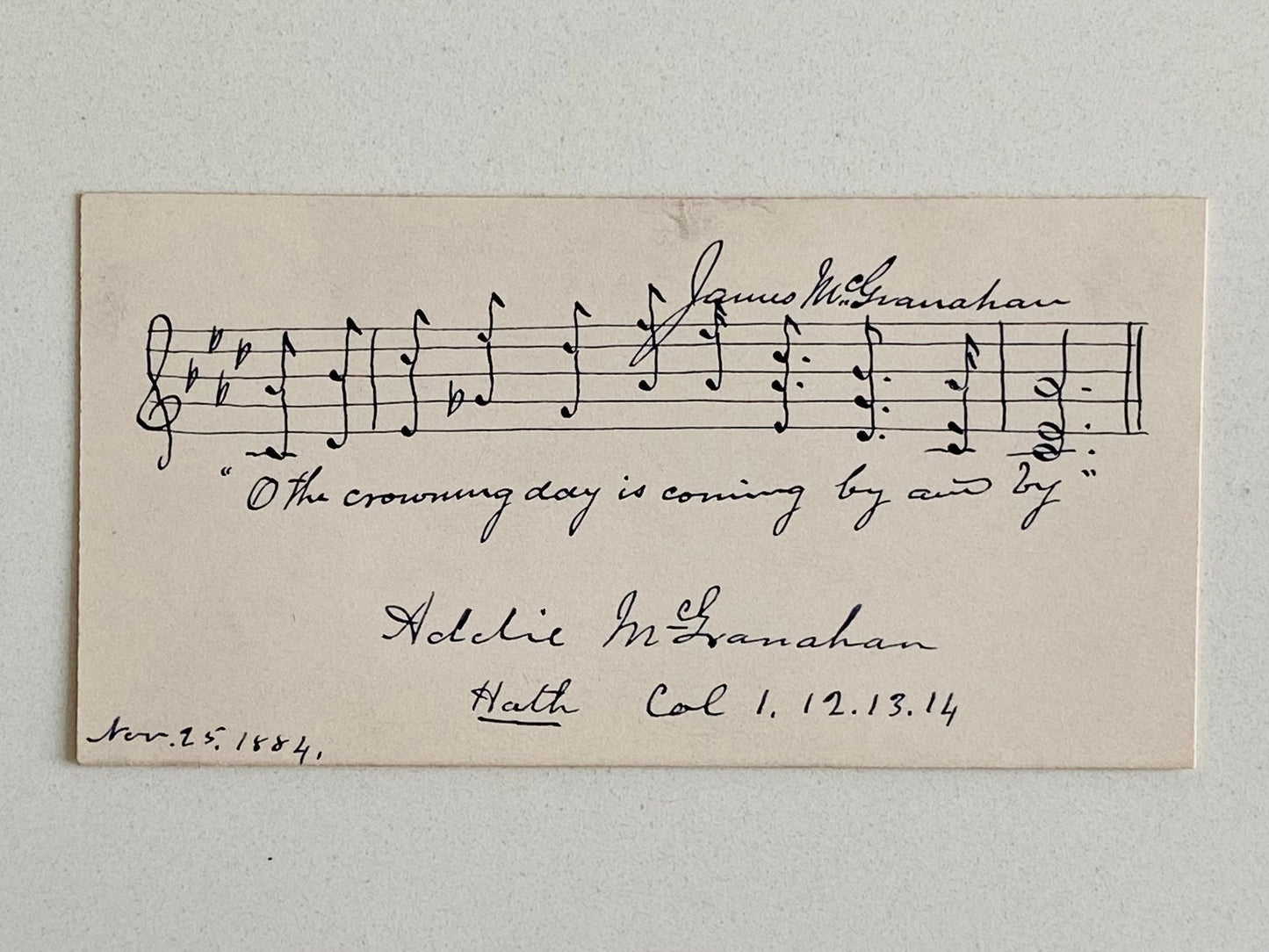 1885 JAMES McGRANAHAN. Charming Manuscript Holographic Hymn from Moody Revivals