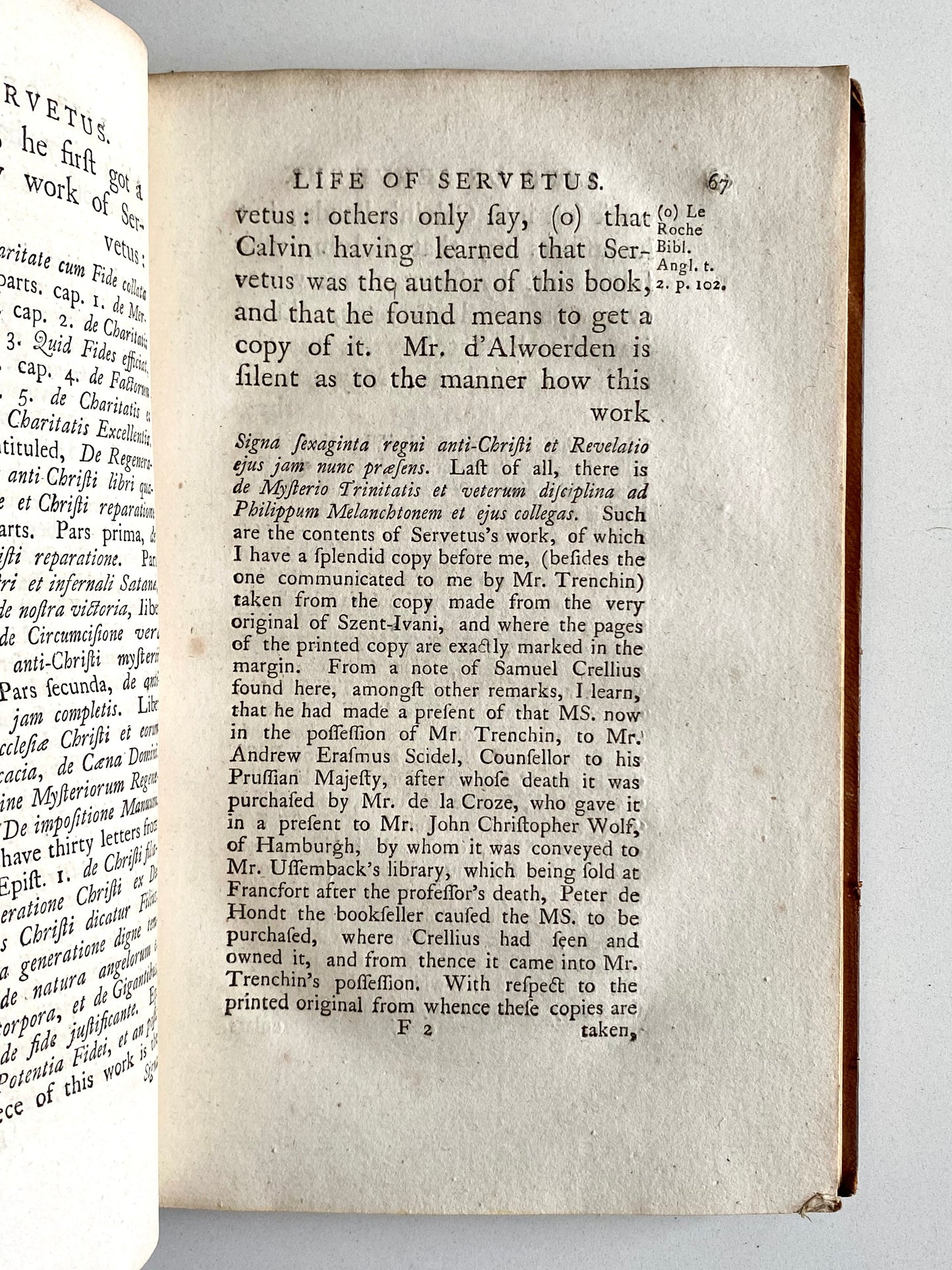1771 MICHAEL SERVETUS / JOHN CALVIN. Rare Biography of the Heretic Burned at the Stake by Calvin.
