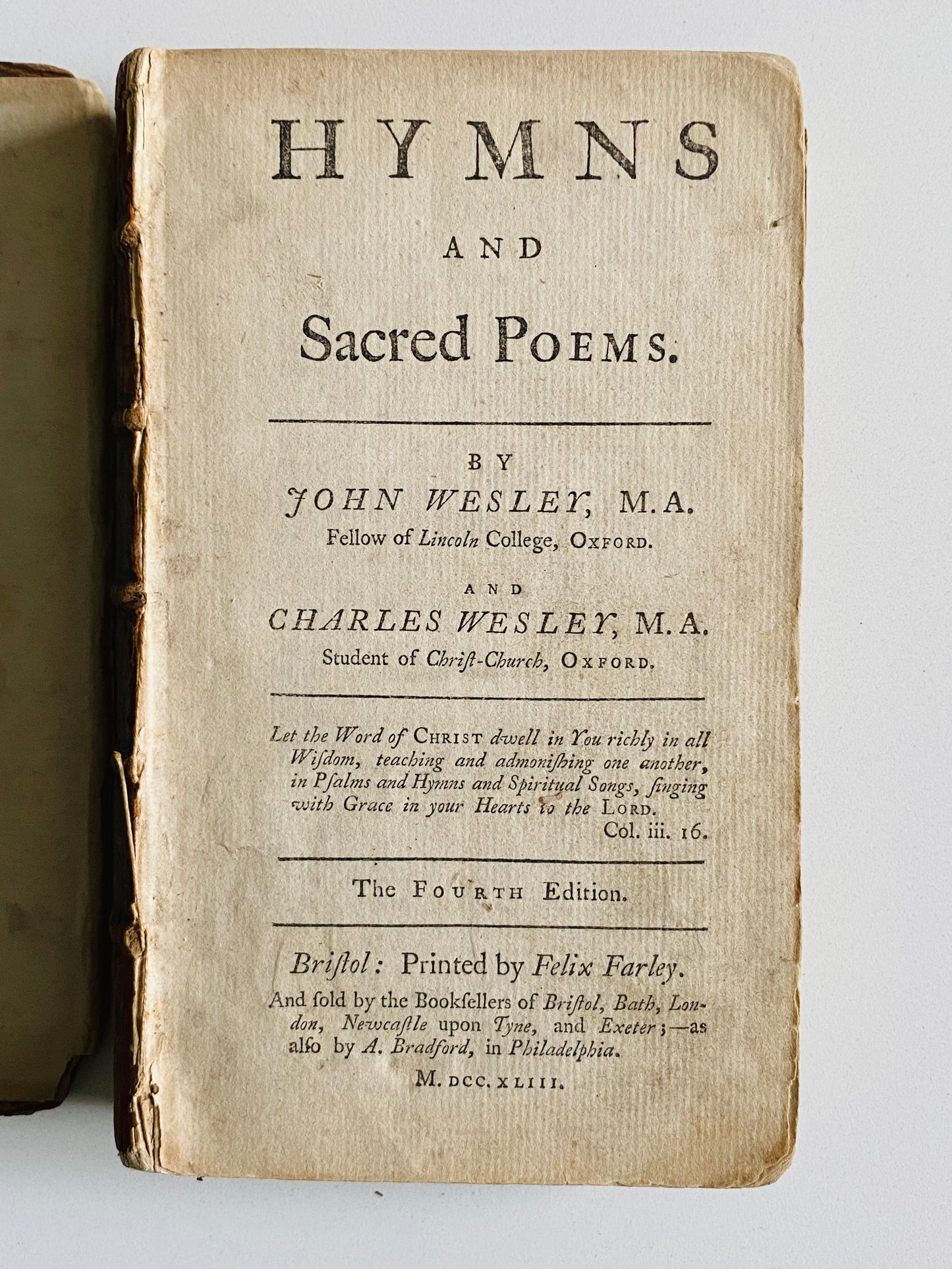 1743 JOHN & CHARLES WESLEY. Hymns and Sacred Poems. Early Edition!
