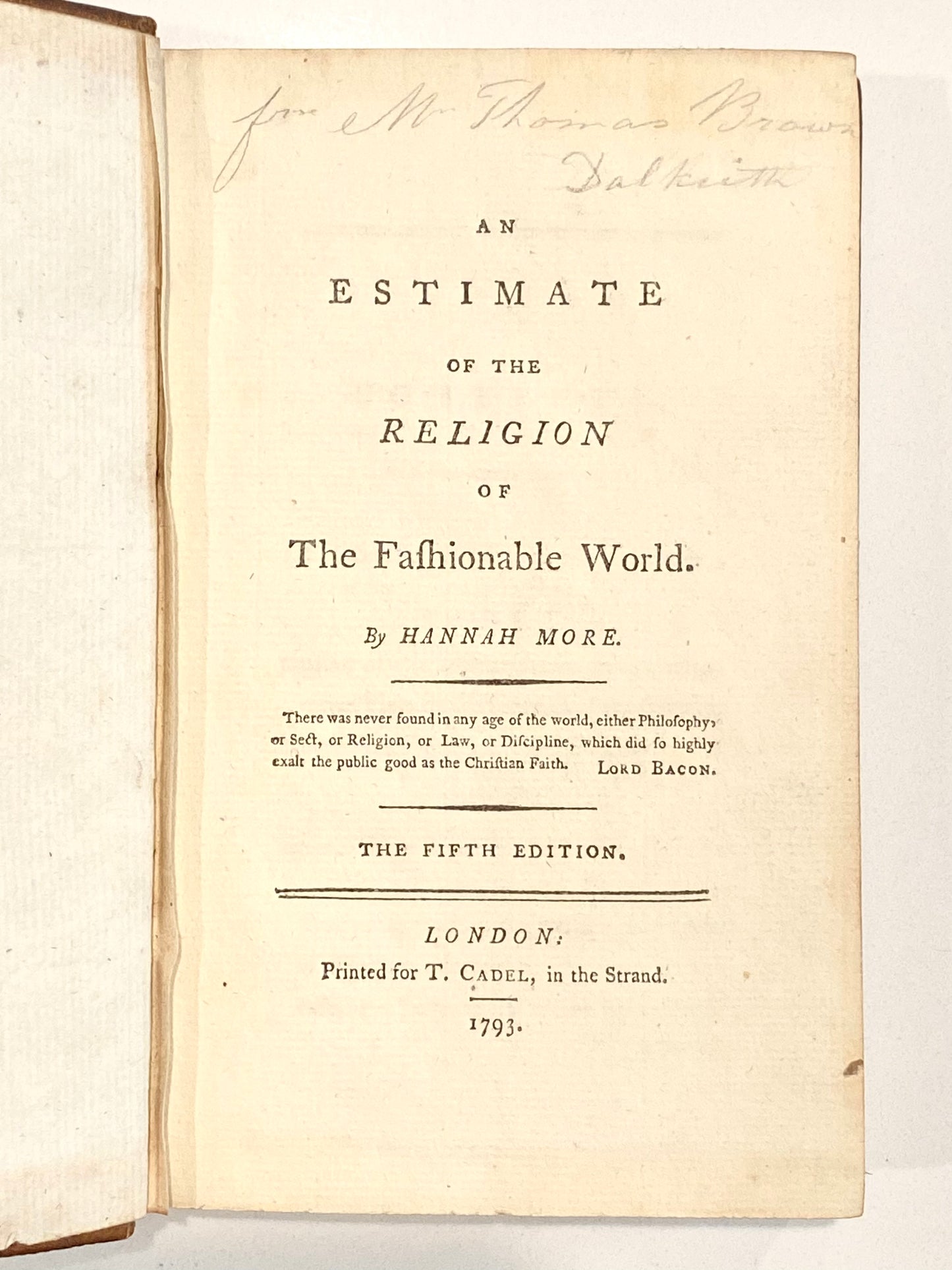 1797 HANNAH MORE. The False Religion of the Fashionable World - William Wilberforce Interest.