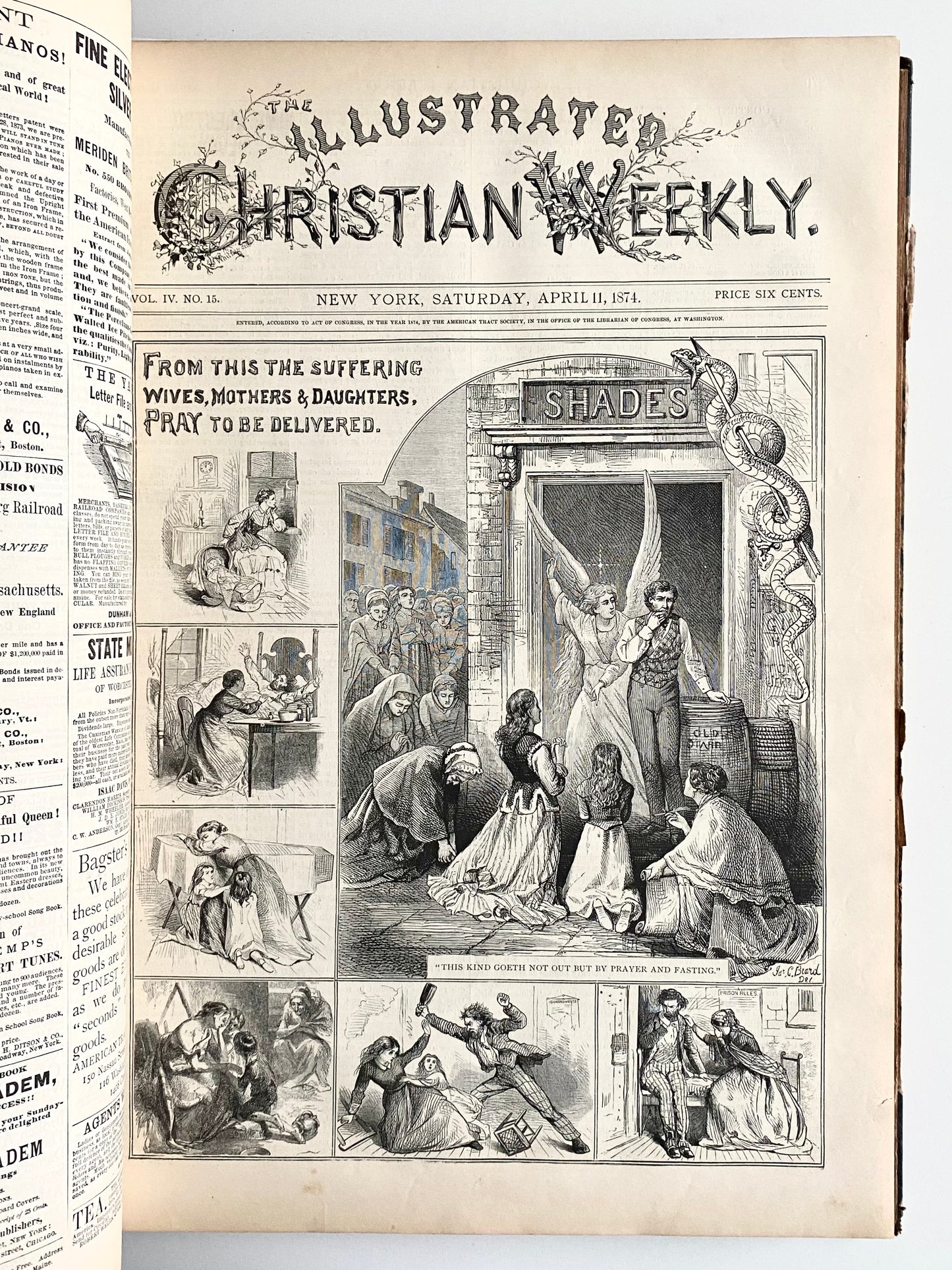 1874 ILLUSTRATED CHRISTIAN WEEKLY. Revival in Scotland, Mormonism, Temperance, Women's Rights, &c 16 Inches Tall!