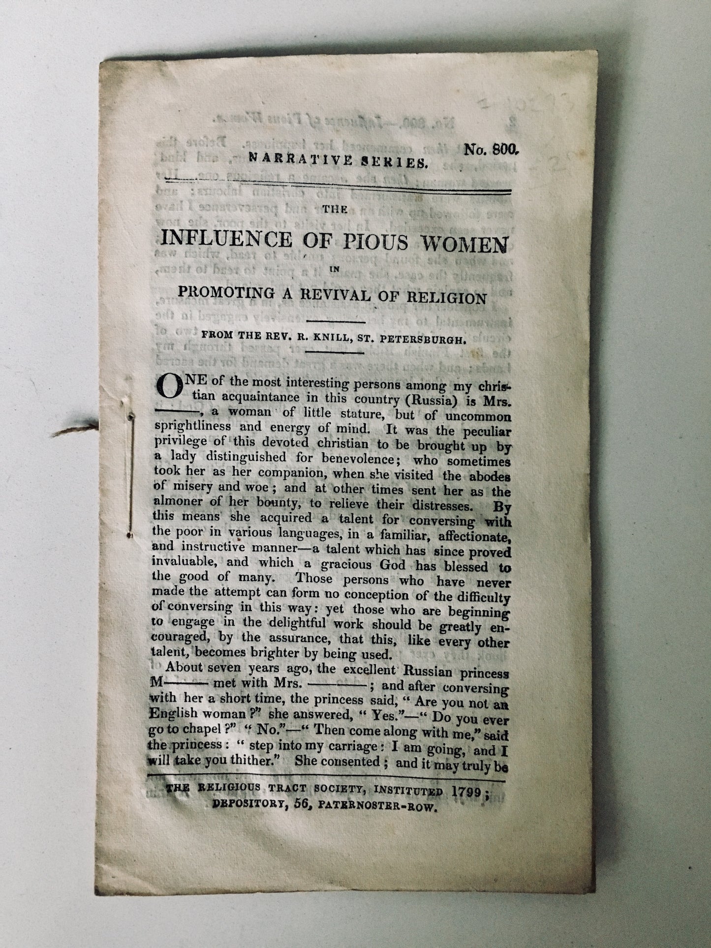 1830 RICHARD KNILL. Influence of Pious Women in Revivals of Religion. Rare