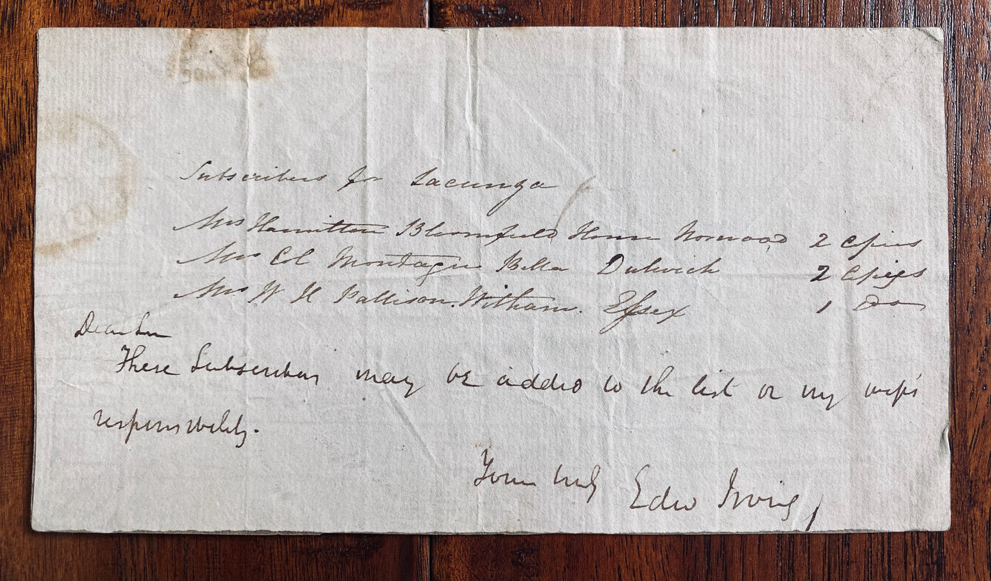 1827 EDWARD IRVING. Very Rare Manuscript Subscription for the Book that Started Premillennialism!