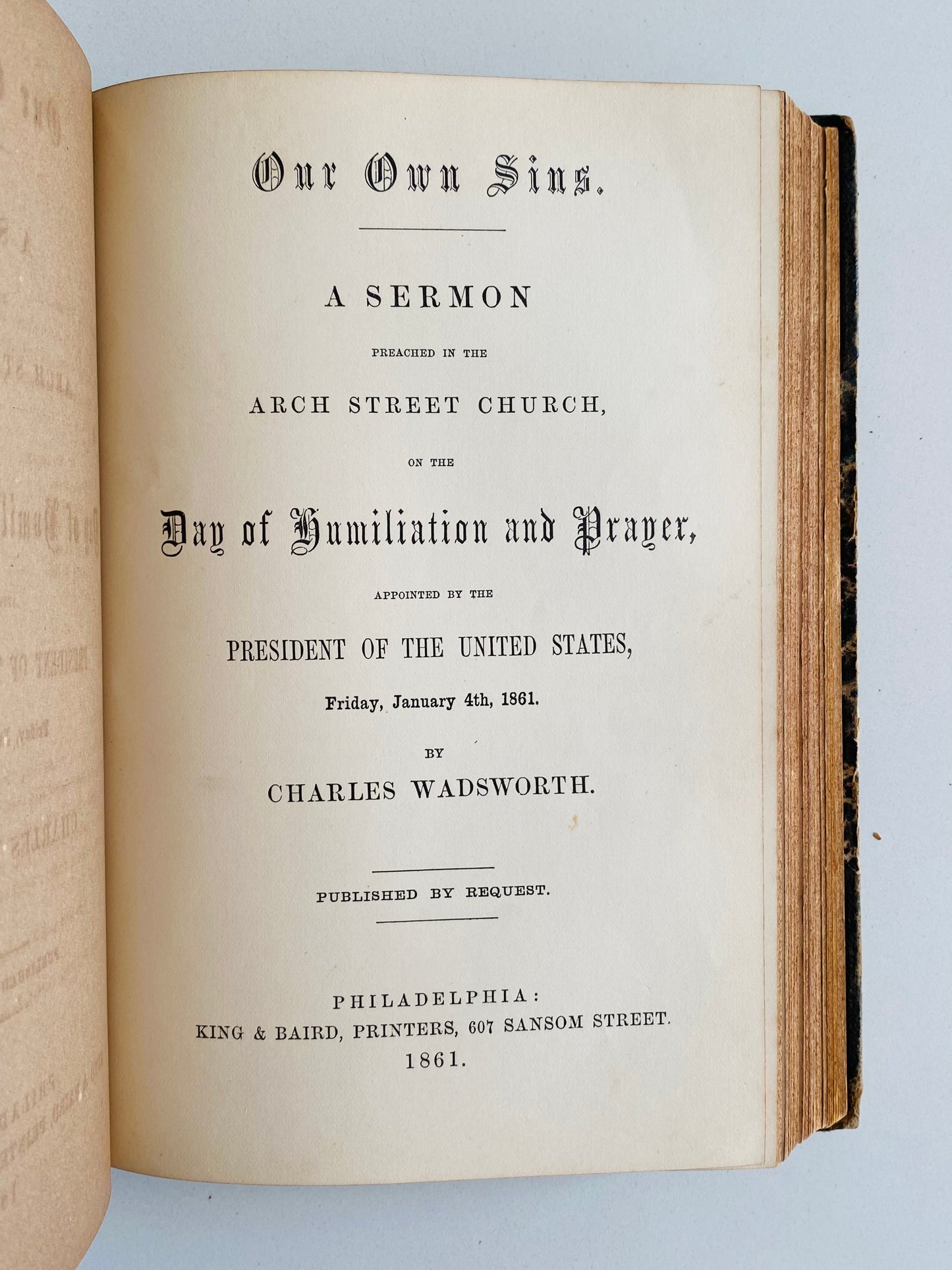 1861 CHARLES WADSWORTH. Important Sammelband of Sermons by Emily Dickinson's Creative Muse.
