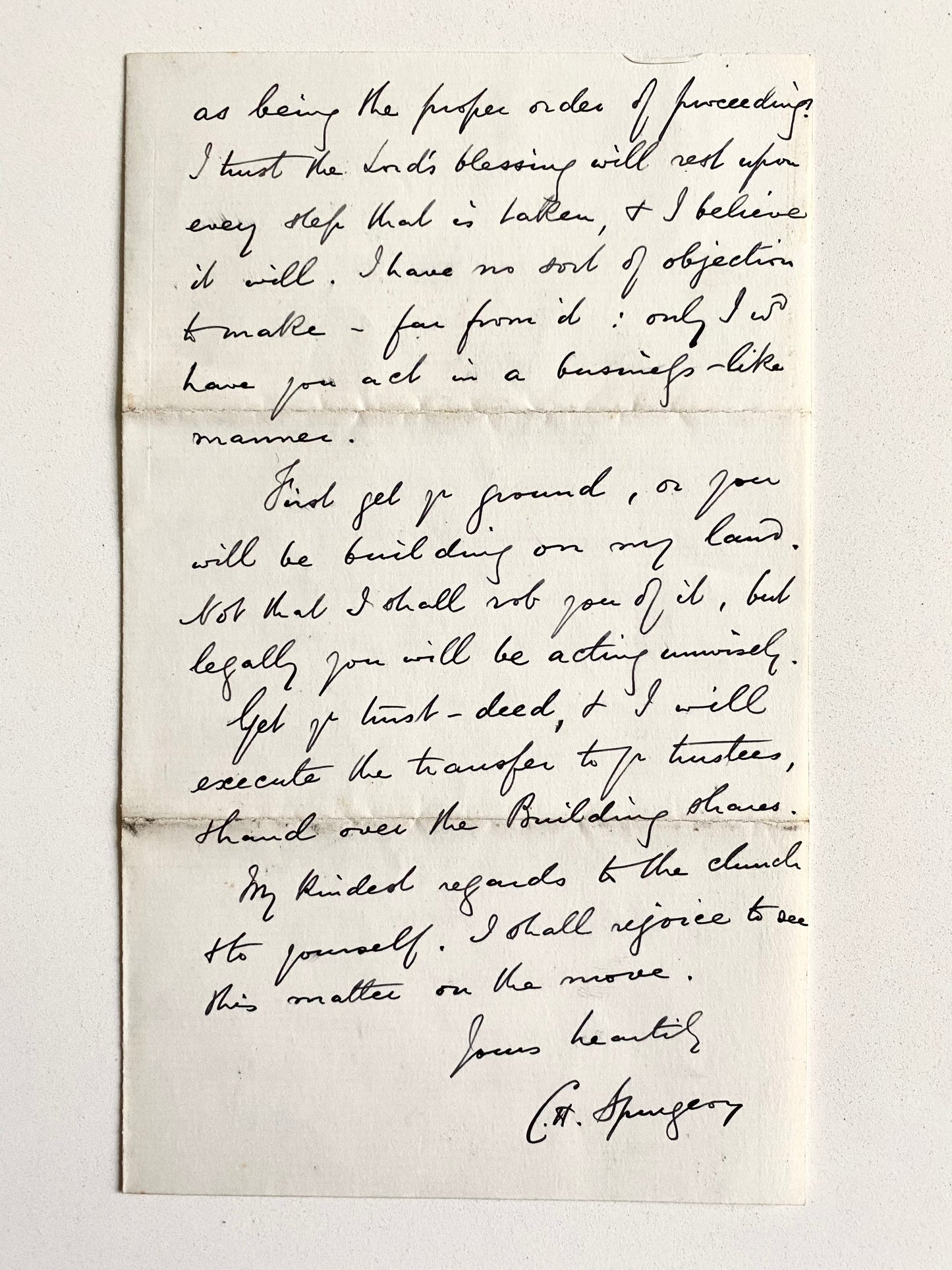 1885 C. H. SPURGEON. Spurgeon Writes to a New Church Taking Over Property. Fine Example!