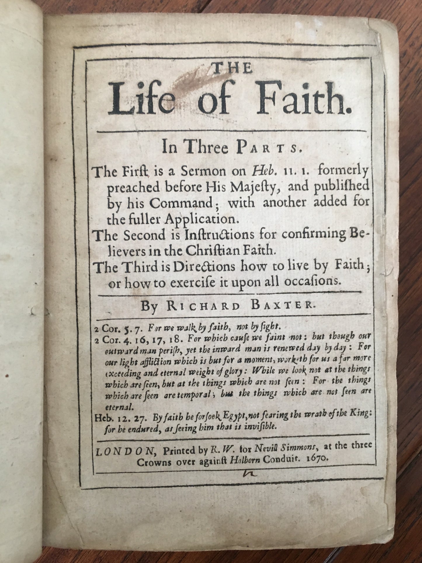 1670 RICHARD BAXTER. The Life of Faith in Three Parts. First Edition. Puritan Work.