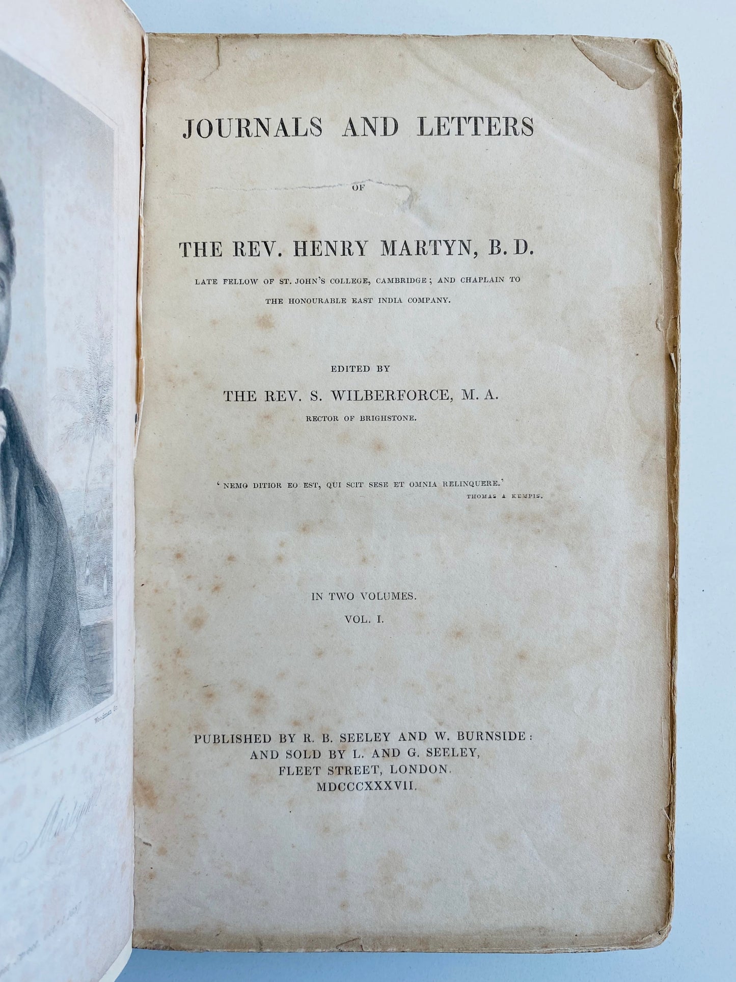 1837 HENRY MARTYN. First Edition of His Complete Journals and Letters. Never Reprinted.