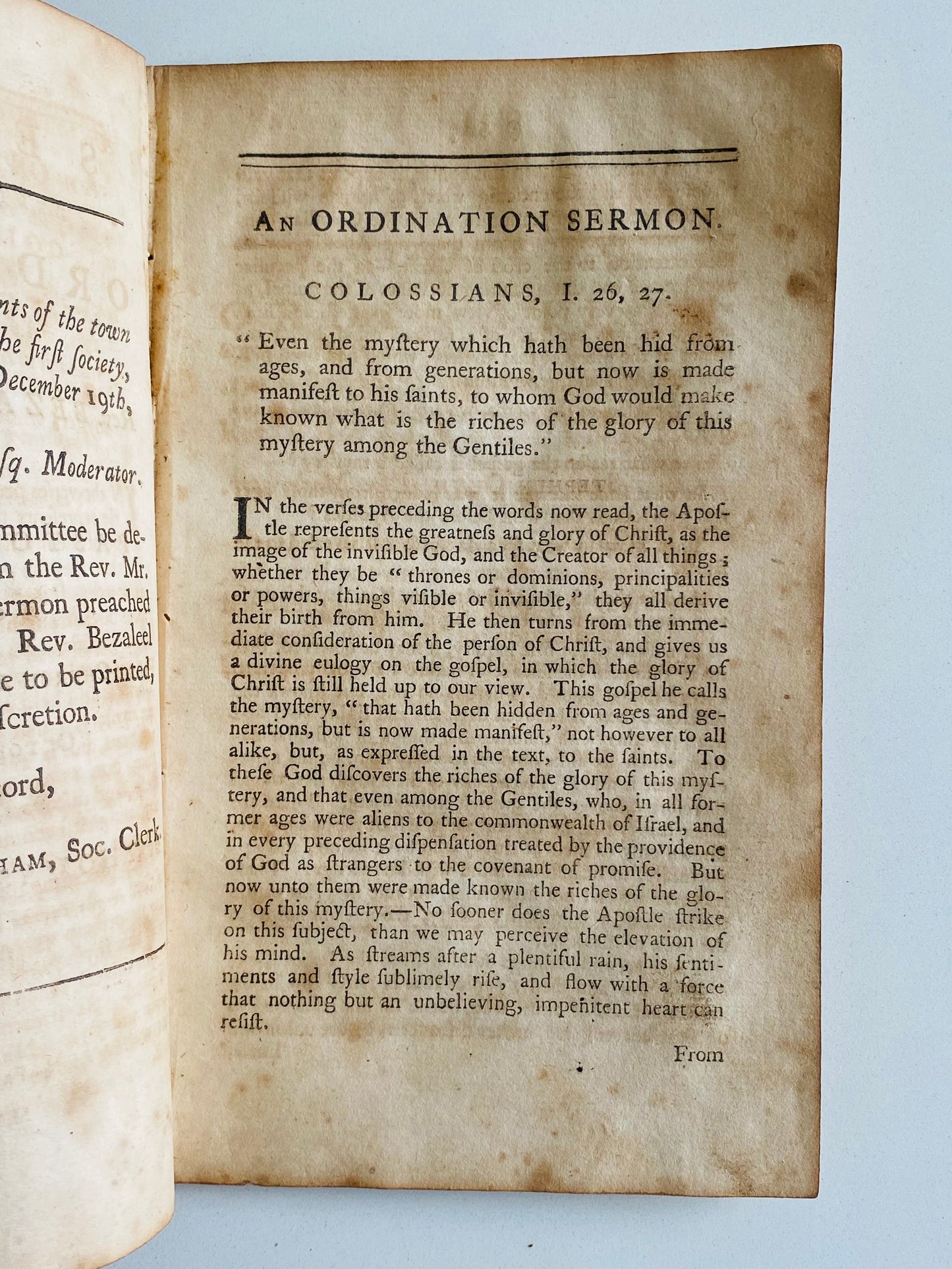 1797 BENJAMIN TRUMBULL. Ordination Sermon for Early Huguenot Pastor, Rev. Bezaleel Pinneo.