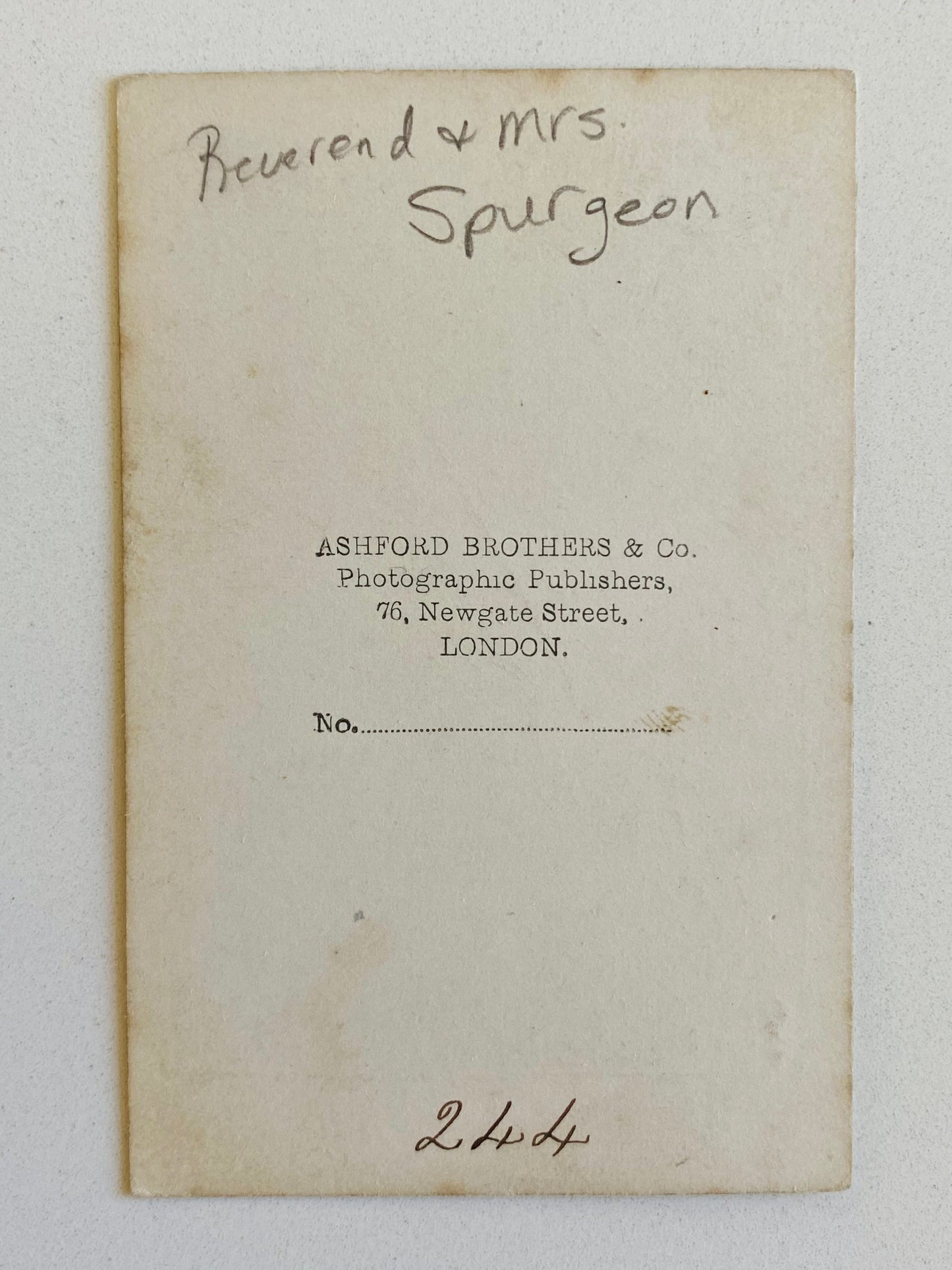 1860 CHARLES H. & SUSANNAH SPURGEON. Charming Carte de Visite of the Pair.