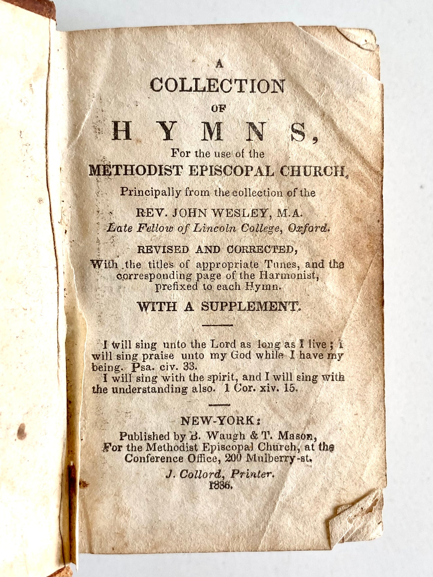 1836 METHODIST HYMNS. Charming Full Leather Miniature - First Edition Thus