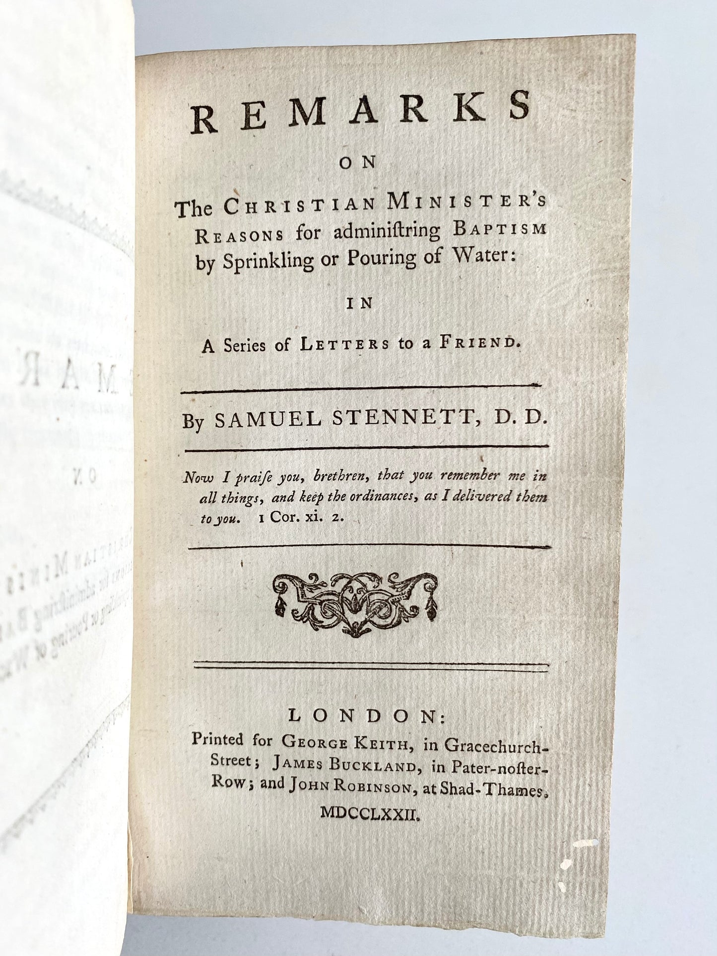 1775 SAMUEL STENNET. Two Important Works on Baptist Teaching on Immersion, etc.