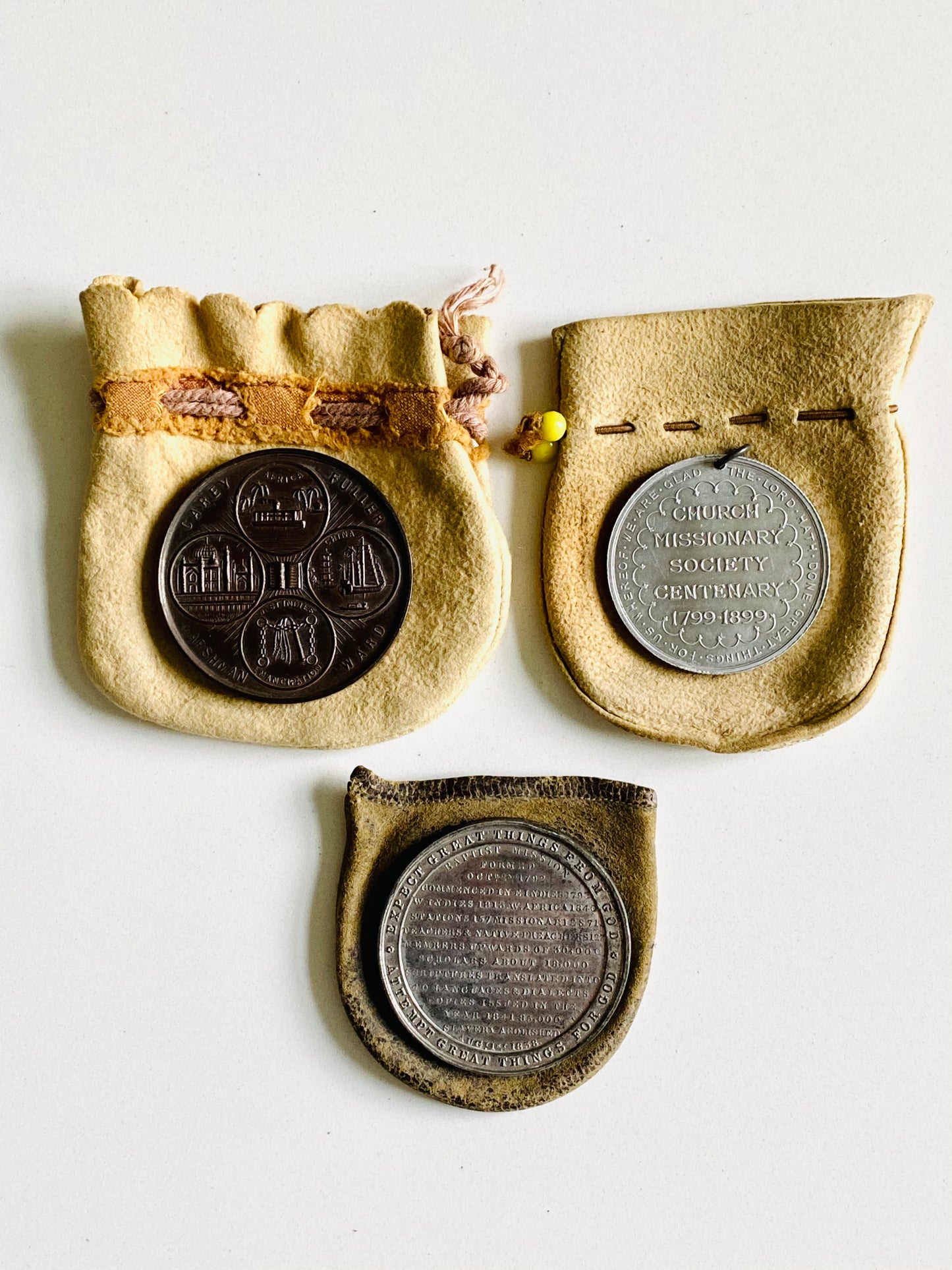 1838 WILLIAM CAREY & SERAMPORE. Grouping of Three Fine Baptist Missionary Society Medallions