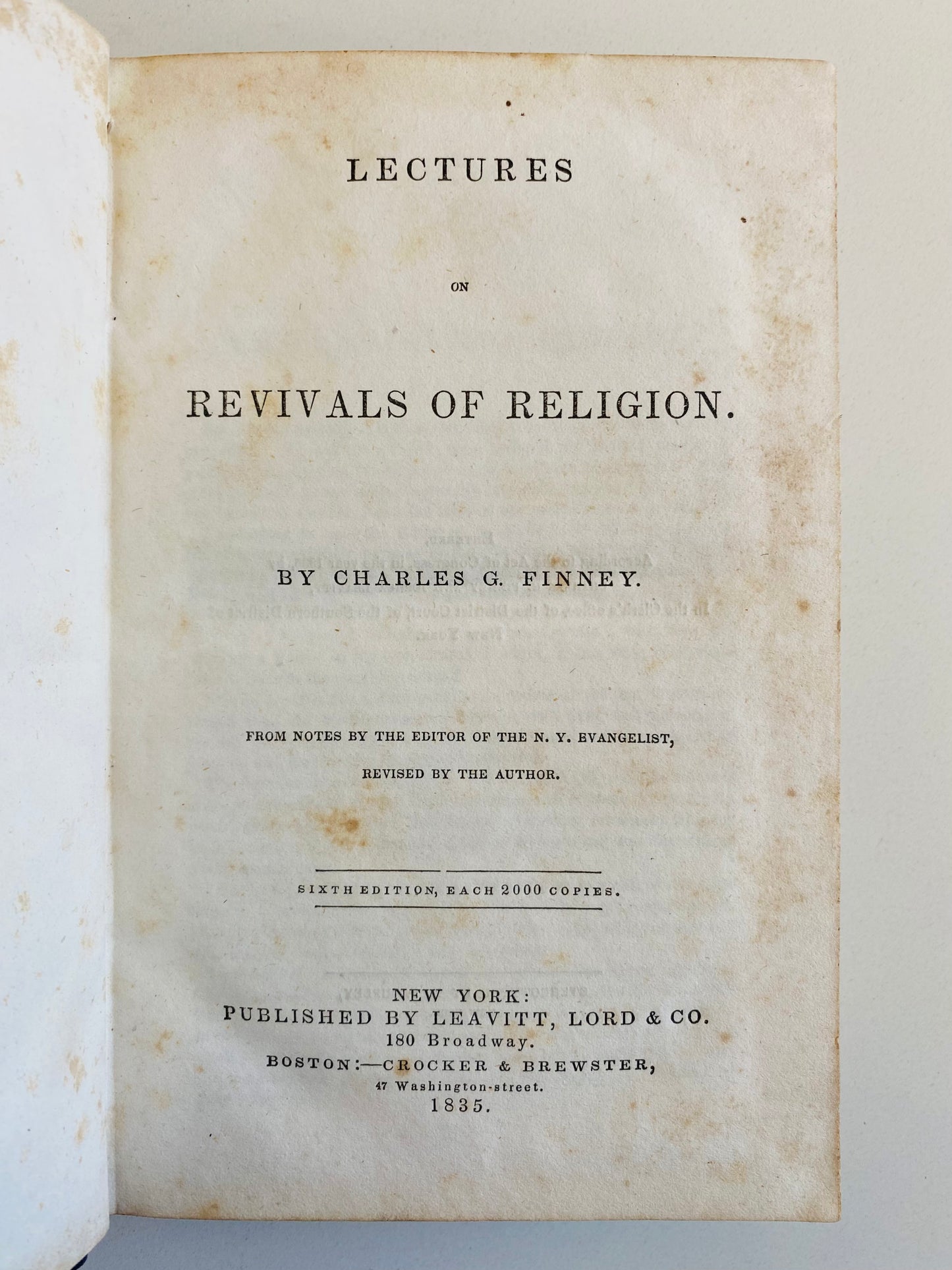 1835 CHARLES G. FINNEY. Lectures on Revivals of Religion. Important Edition During 1st Year of Publication