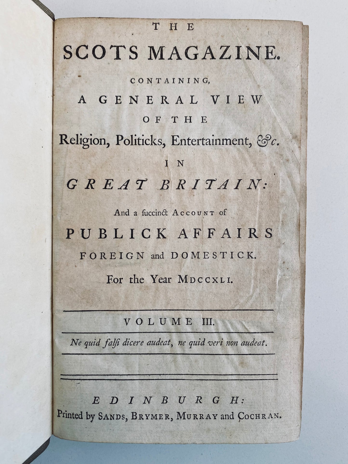 1741 GEORGE WHITEFIELD. Special George Whitefield Revival Issue of "The Scots Magazine."