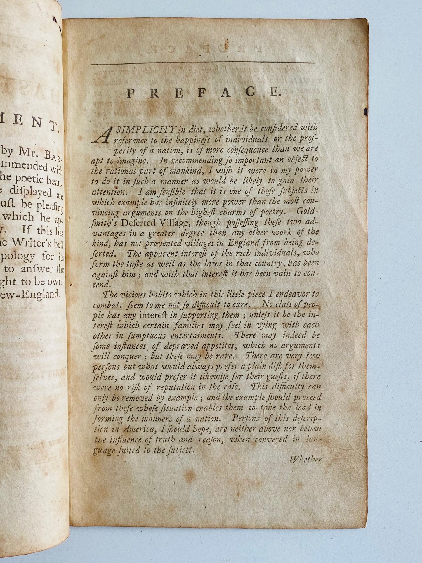 1796 JOEL BARLOW. The Hasty-Pudding. Important Early Epic American Poem. Very Scarce.