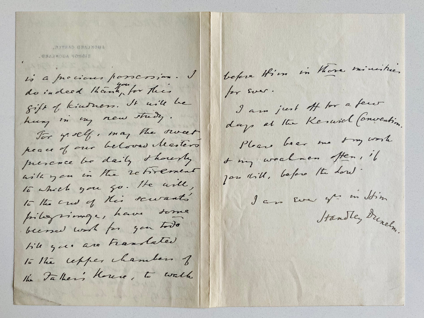 1902 H C G MOULE. Autograph Letter - Heading to Keswick, Devotional Content.