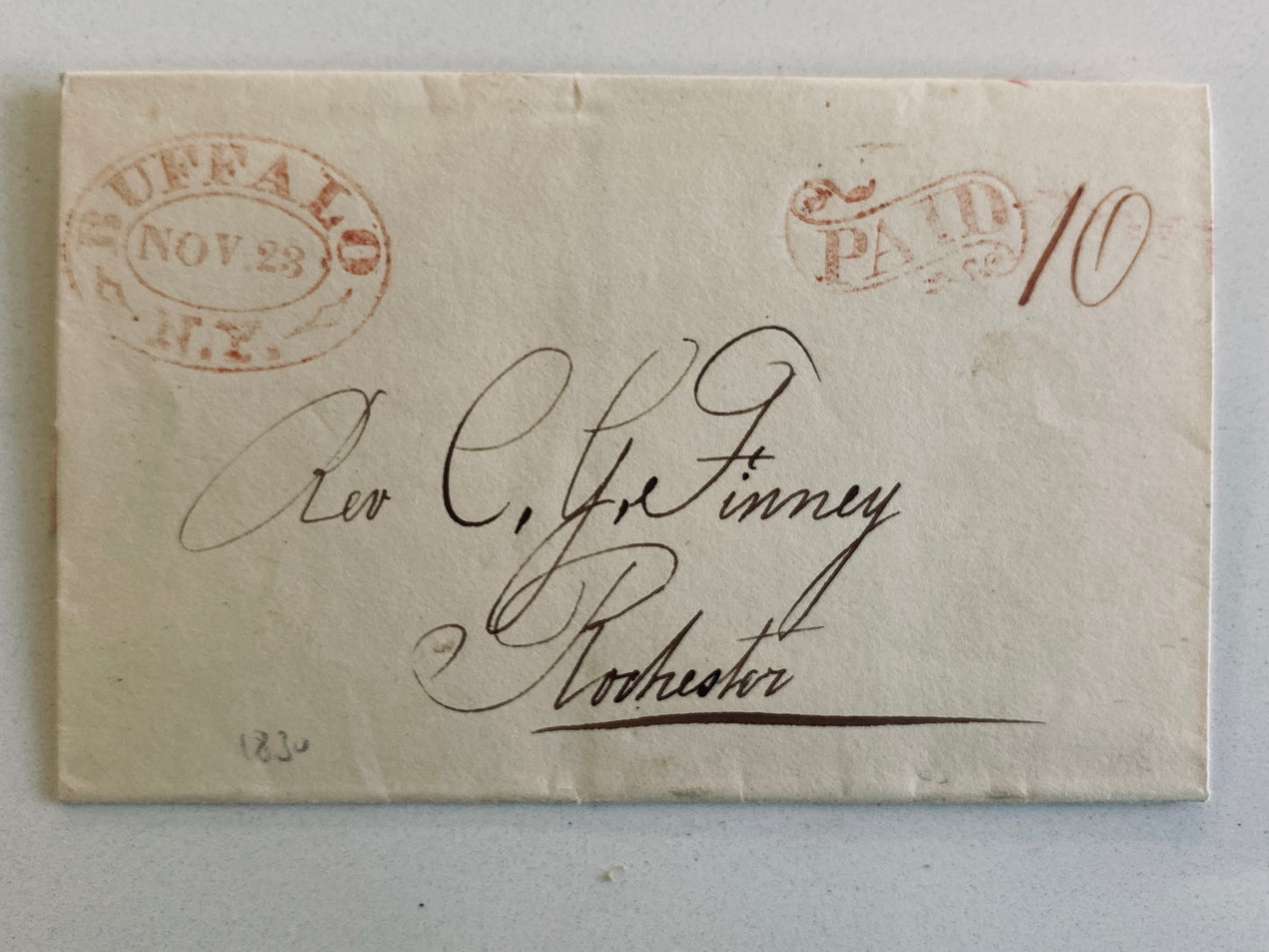 1830 CHARLES G. FINNEY. Rare Addressed Enveloped - Docketed in the Hand of Charles G. Finney!