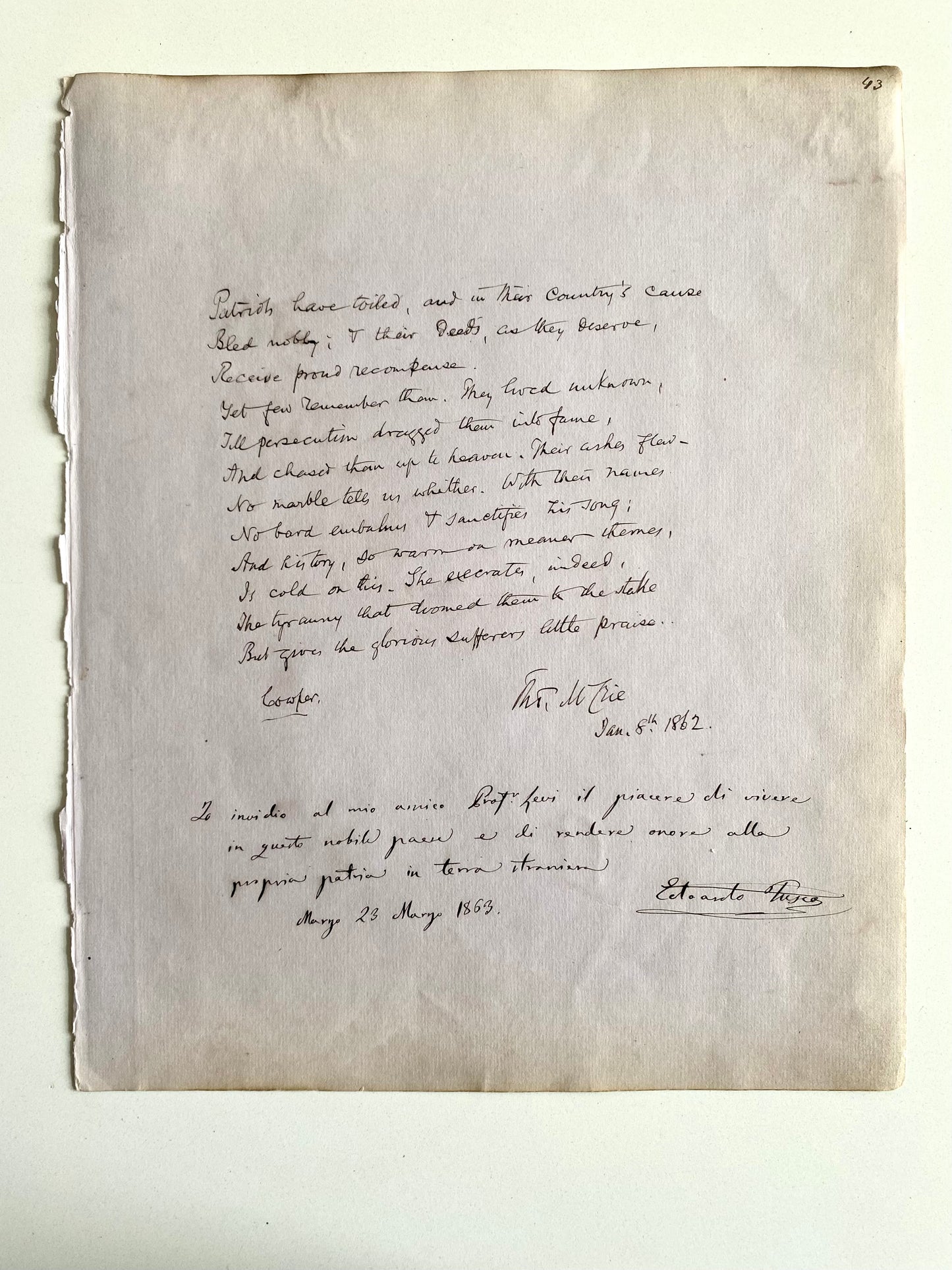 1862 THOMAS M'CRIE. Important Scottish Divine Manuscript against Religious Tyrrany