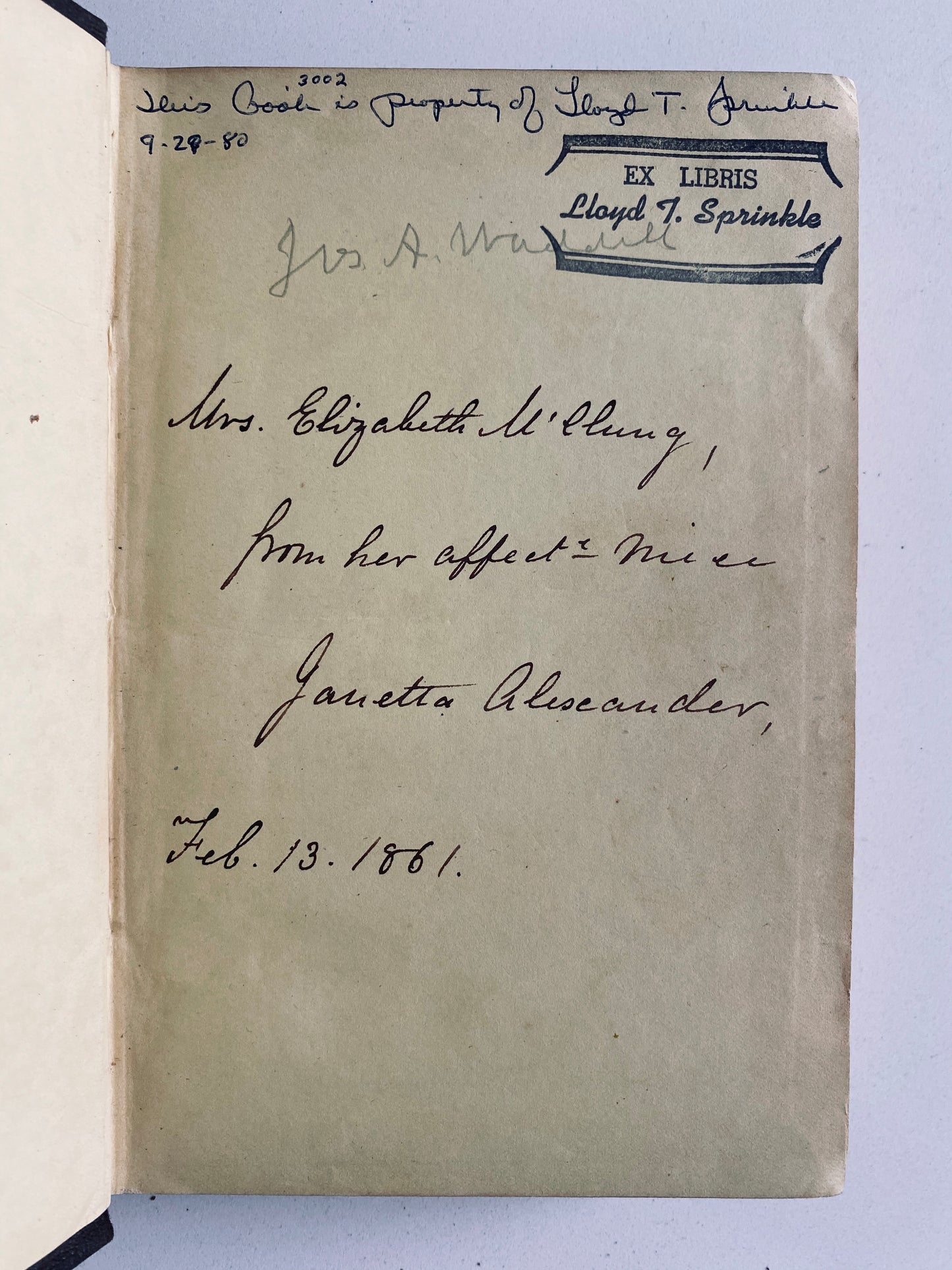 1860 J. W. ALEXANDER. Sacramental Sermons from 1859 Revival - Family Provenance.