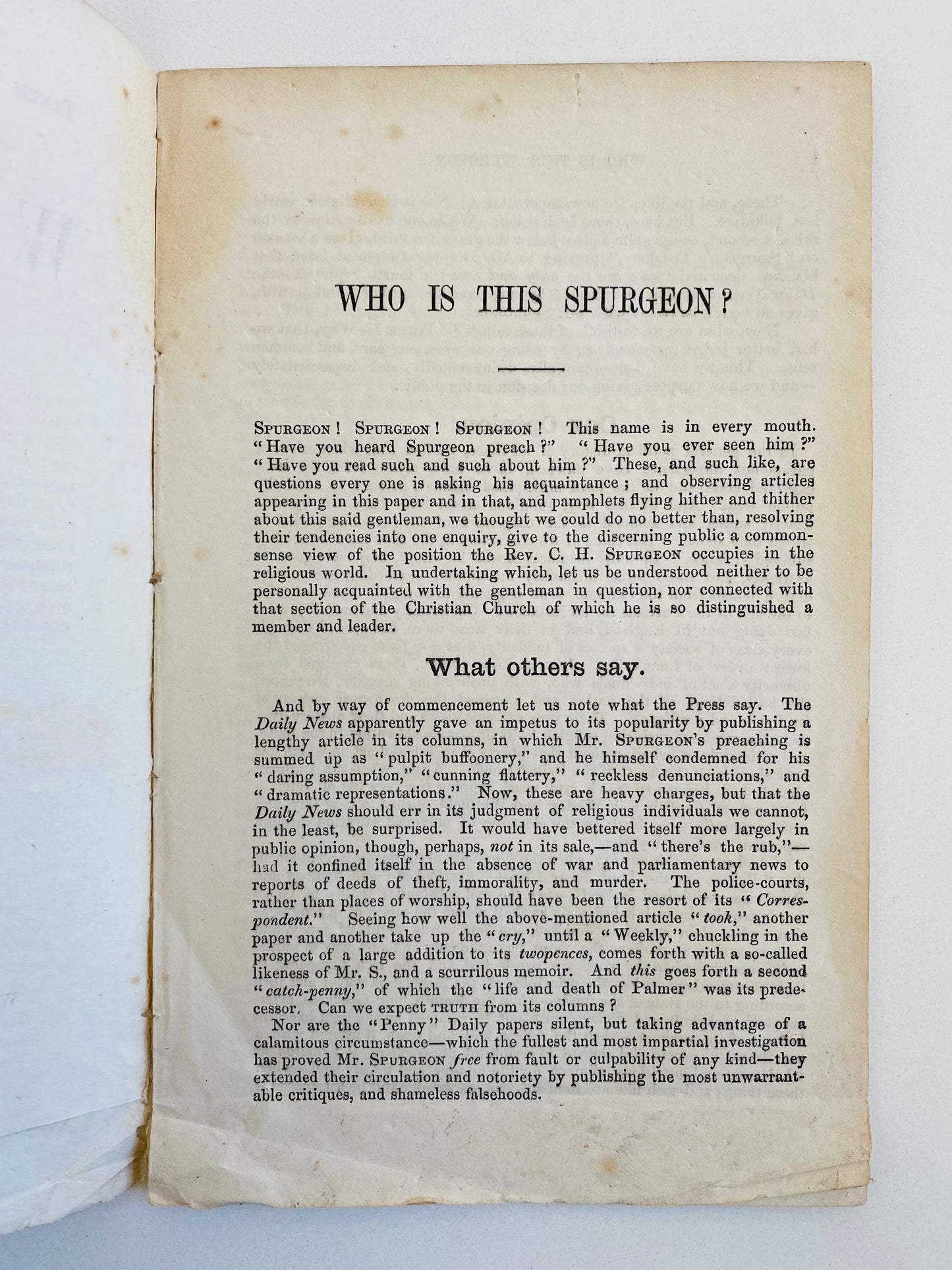 1863 C. H. SPURGEON. Who Is This Spurgeon? Fantastically Rare Early Biography.