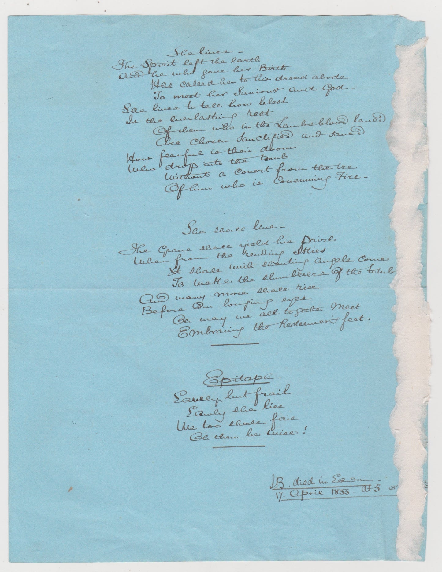 1833 ROBERT MURRAY M'CHEYNE. Original Autograph Poem - Exceptionally Rare!