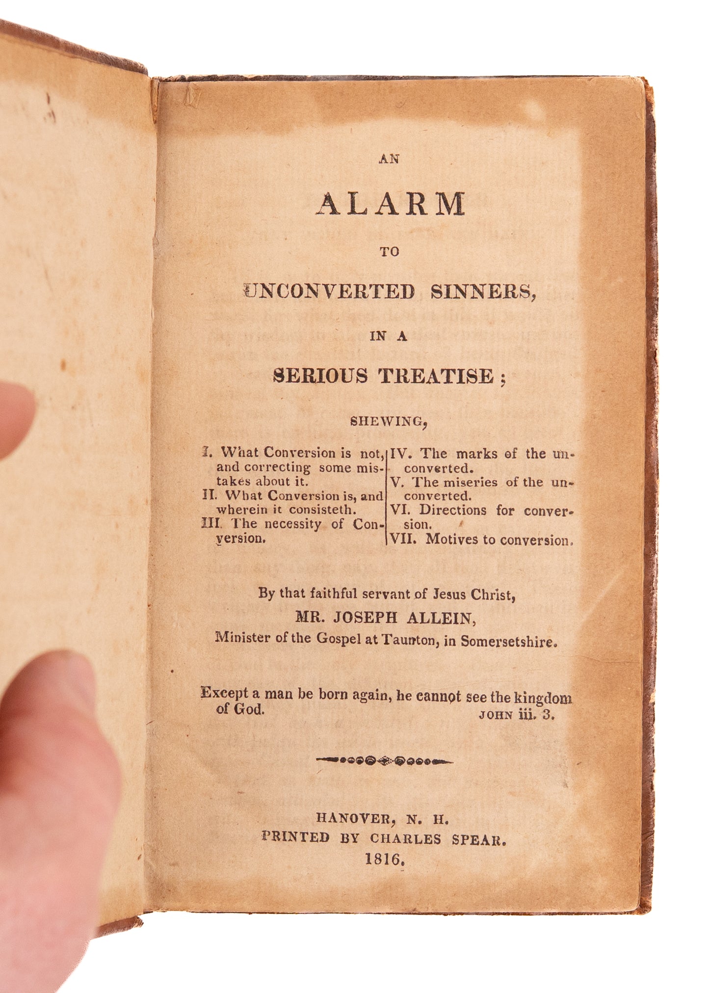 1816 JOSEPH ALLEINE. Alarm to Unconverted Sinners. Early American Imprint of Puritan Classic.