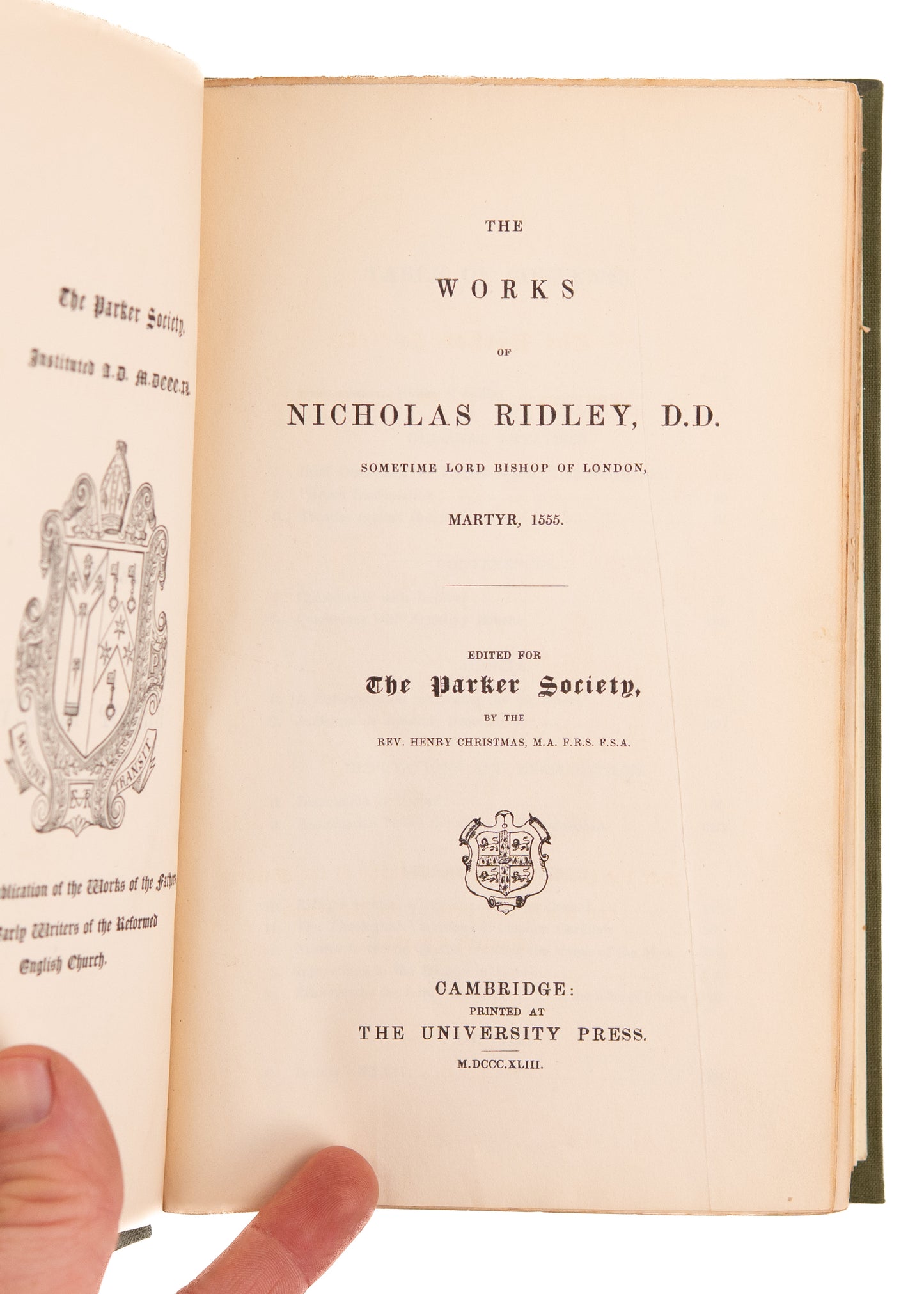 1843 NICHOLAS RIDLEY [1500-1555]. Works of Early Reformation Martyr. Burned at the Stake.