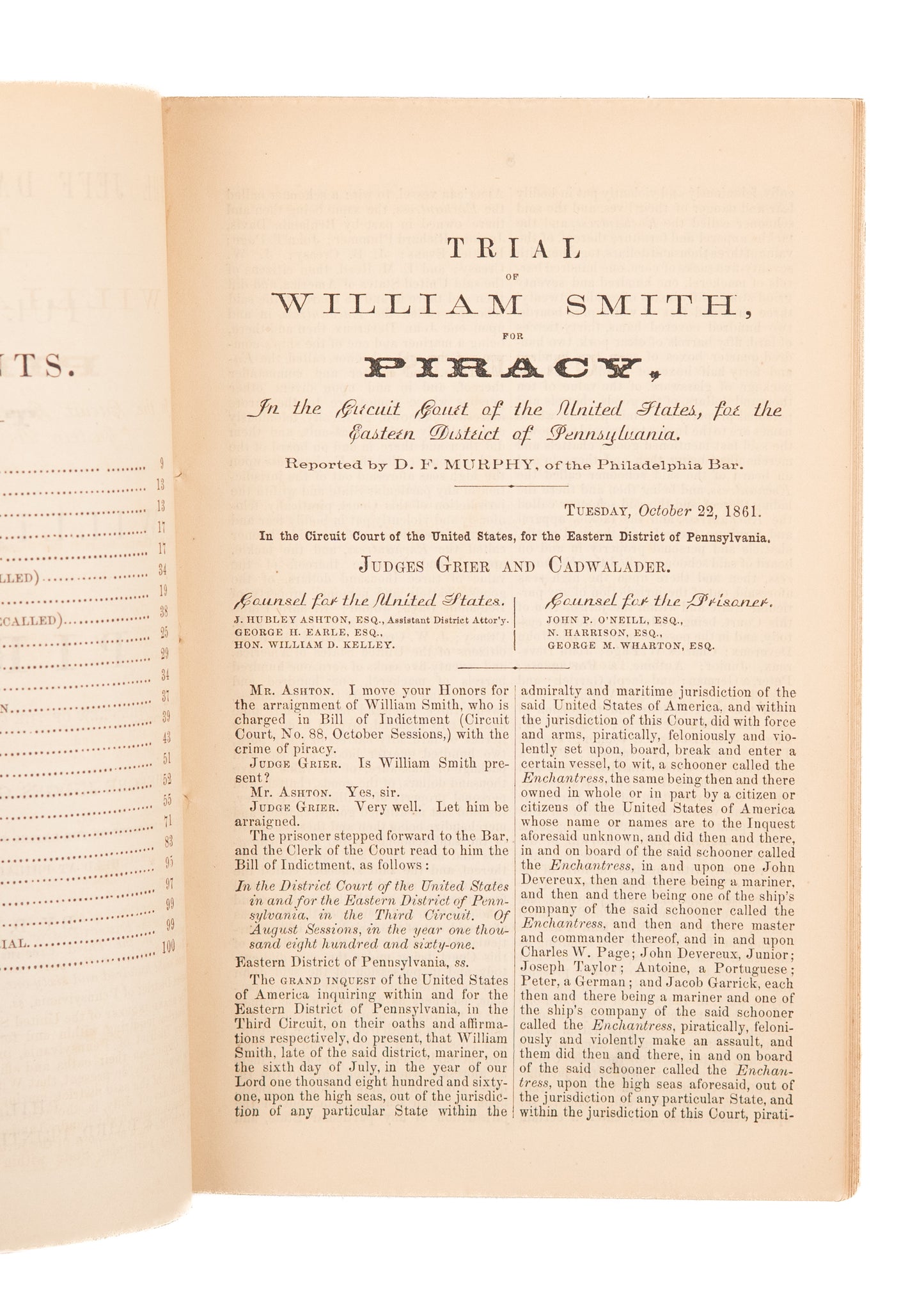 1861 CIVIL WAR - CONFEDERATE PIRACY.  Trial and Hanging of William Smith for Piracy.