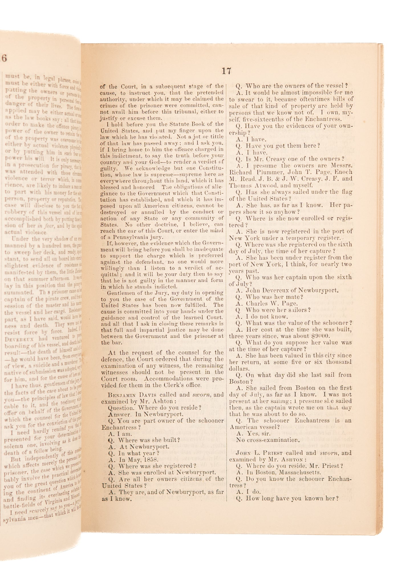 1861 CIVIL WAR - CONFEDERATE PIRACY.  Trial and Hanging of William Smith for Piracy.