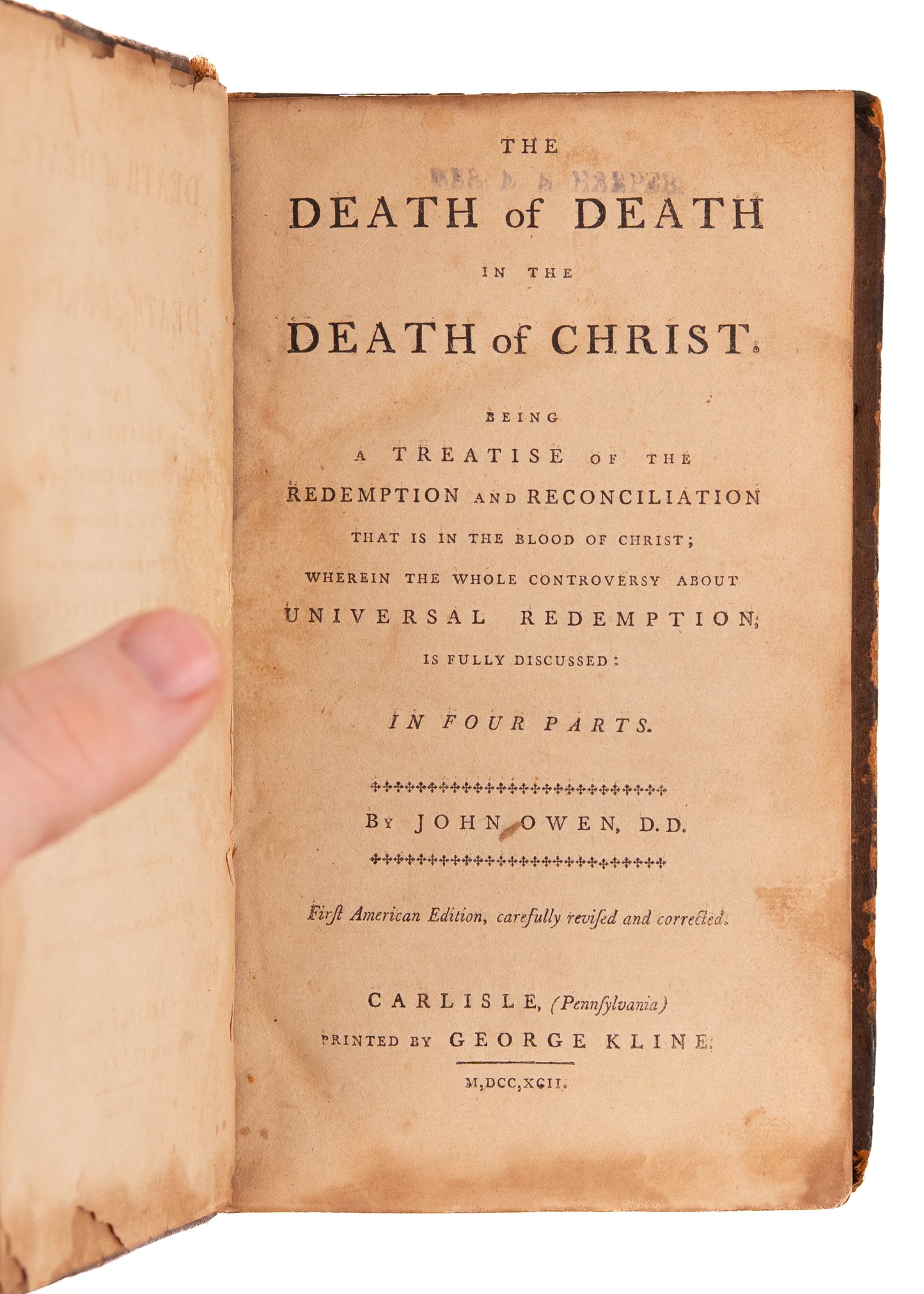 1792 JOHN OWEN. Early American Edition - Death of Death in the Death of Christ.