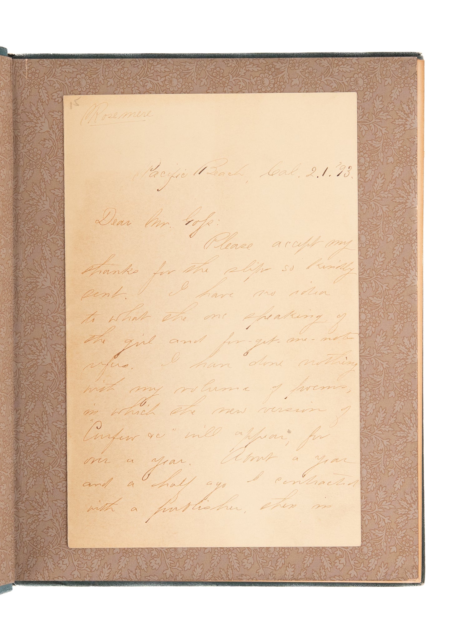 1882 ROSA HARTWICK THORPE. Fine Copy of California - Oregon Poetess' Classic with Autograph Letter.