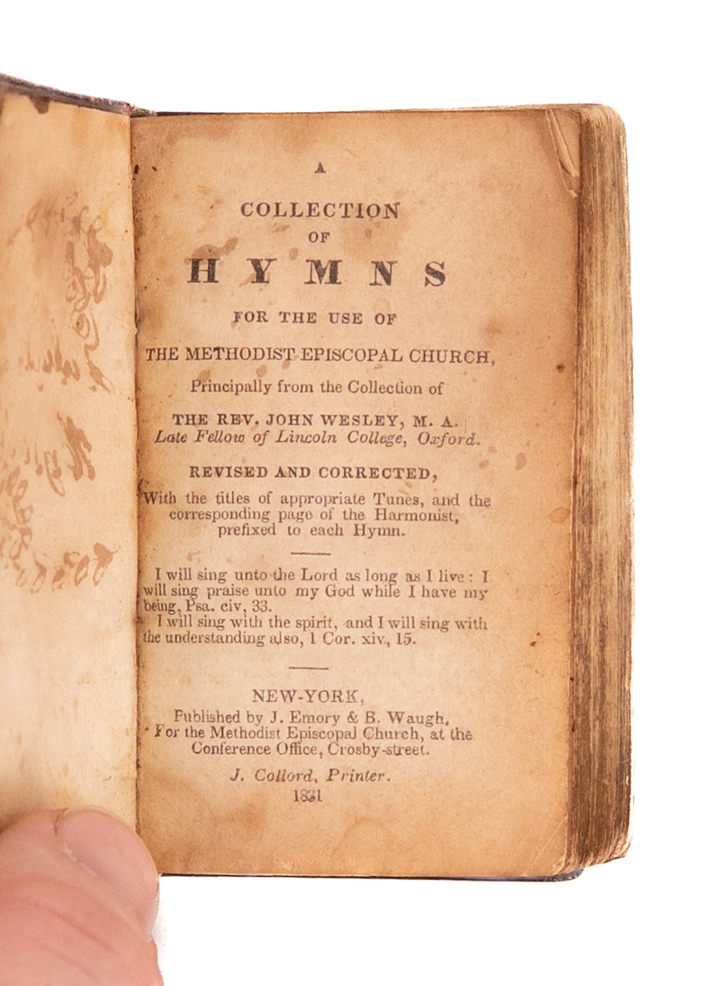 1831 MINIATURE METHODIST. Charming Near Miniature Hymnal in Burgundy Full Leather.