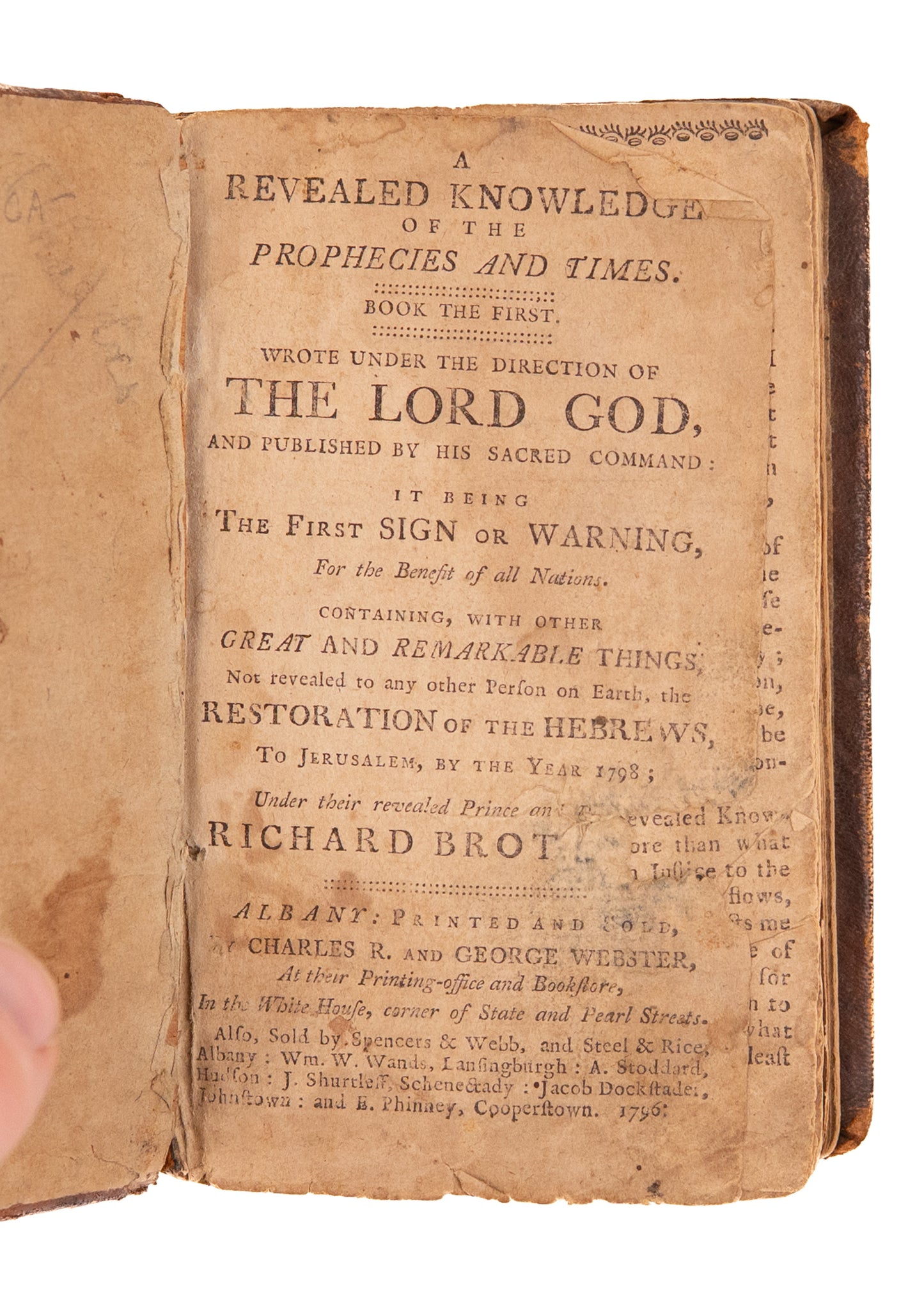 1796 RICHARD BROTHERS. Very Rare American Ed. Millennial Work - Pre-William Miller and Ellen G. White.