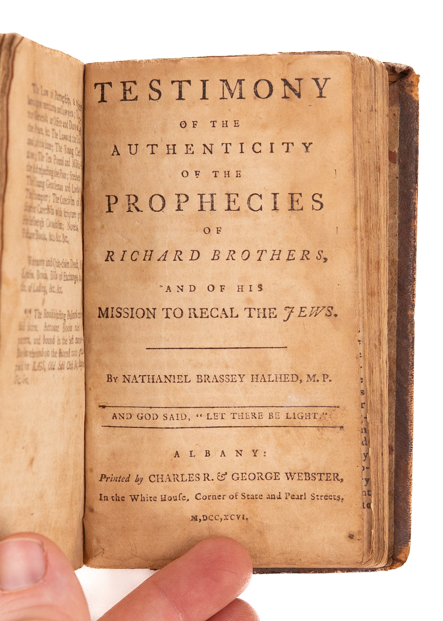 1796 RICHARD BROTHERS. Very Rare American Ed. Millennial Work - Pre-William Miller and Ellen G. White.