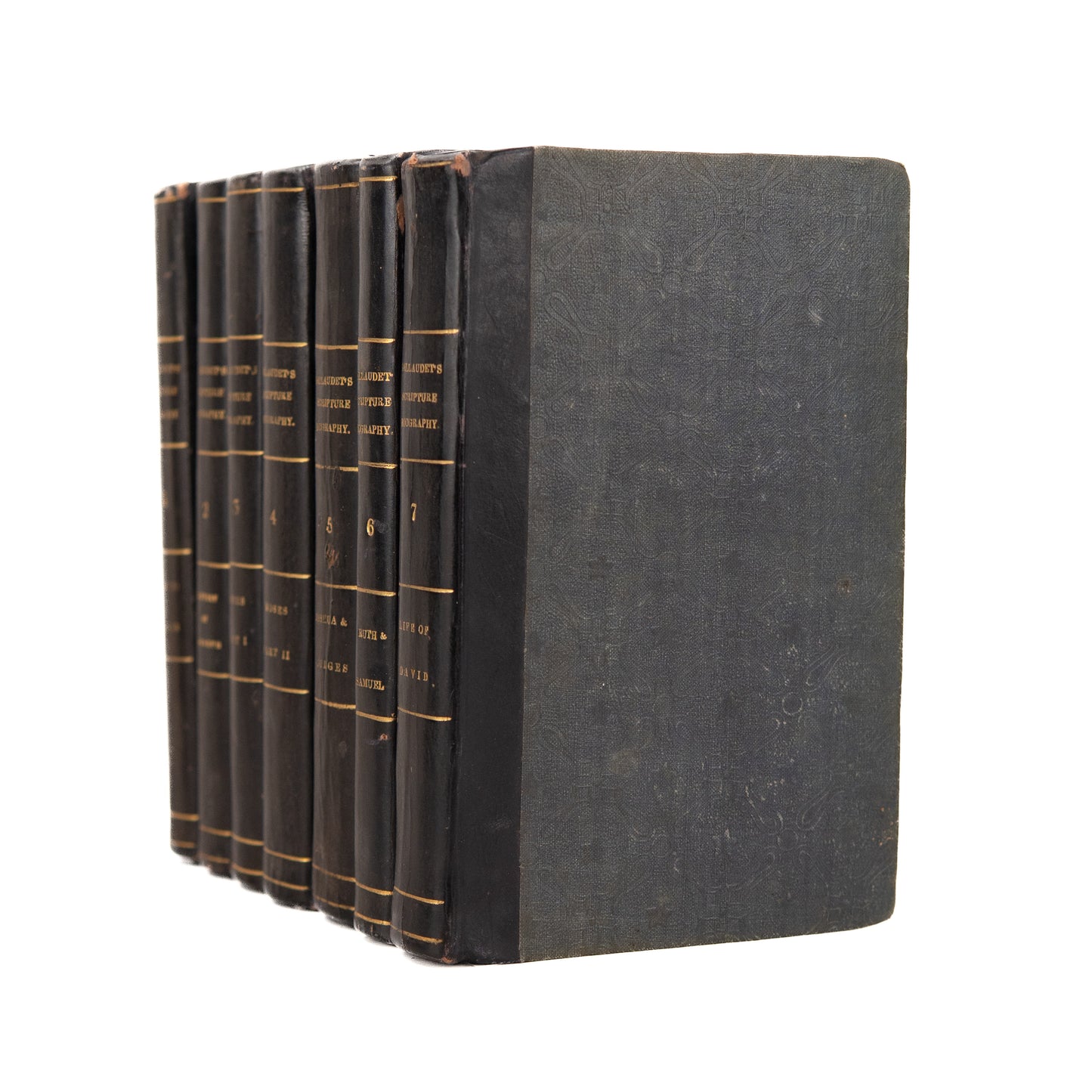 1843 T. H. GALLAUDET. Scripture Biography for the Young in 7 Volumes. Rare Complete Set - Juvenile Devotion - ASL - Deaf.