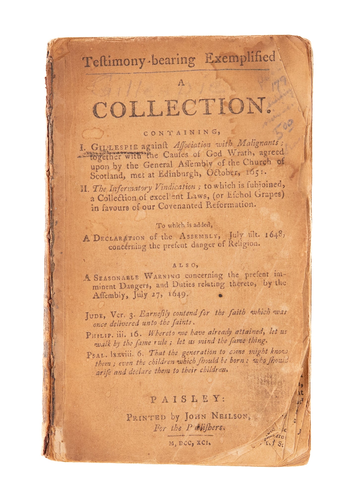 1791 SCOTTISH COVENANTERS. Cause of God's Wrath - Westminster Assembly - Killing Times.