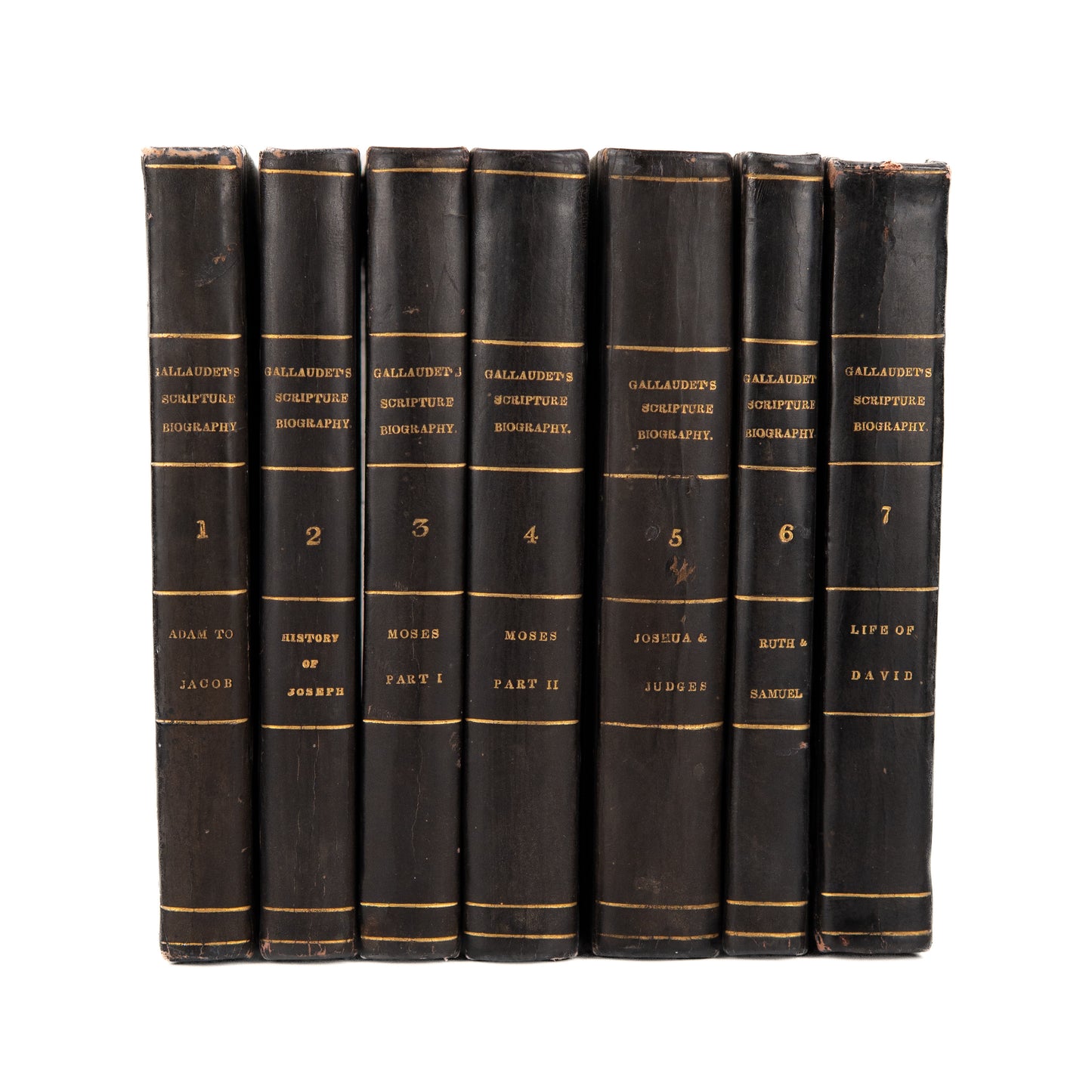 1843 T. H. GALLAUDET. Scripture Biography for the Young in 7 Volumes. Rare Complete Set - Juvenile Devotion - ASL - Deaf.