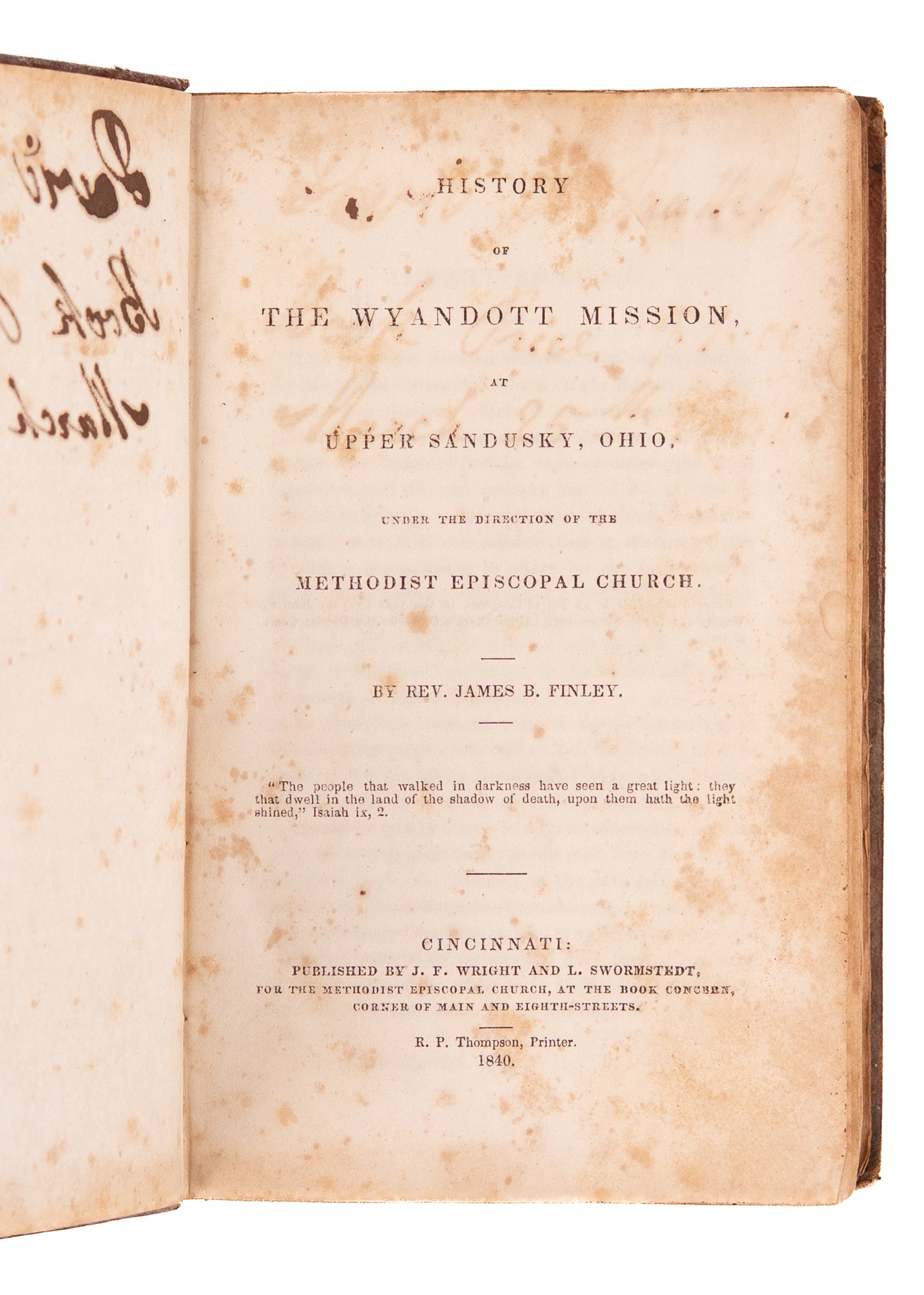 1840 WYANDOTT INDIANS. Narrative of the Mission among Wyandot before the Northern Trail of Tears.
