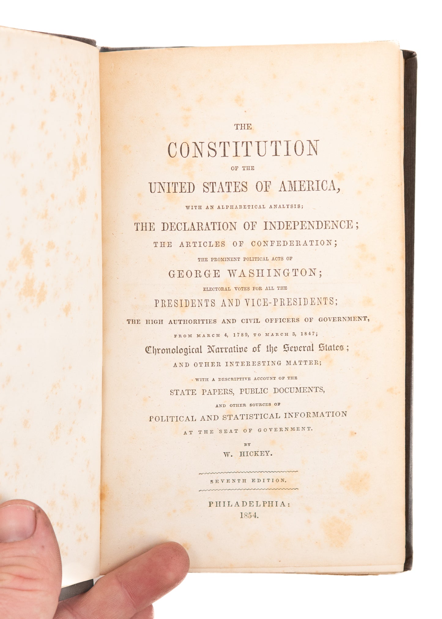 1854 U. S. CONSTITUTION. Owned by Colonel Under John Brown & Framer of Kansas Anti-Slavery Constitution