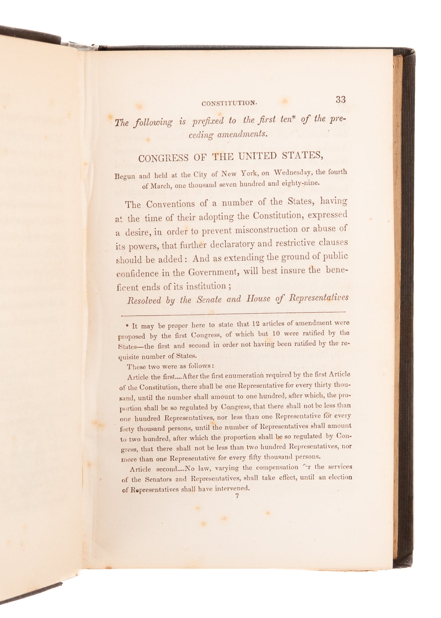 1854 U. S. CONSTITUTION. Owned by Colonel Under John Brown & Framer of Kansas Anti-Slavery Constitution