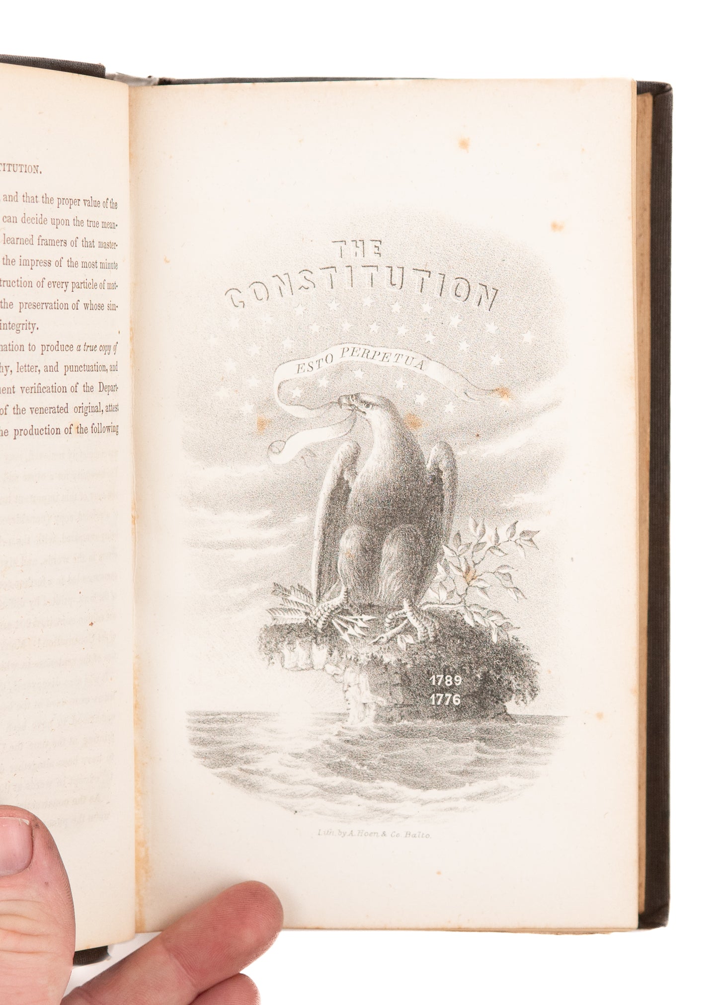 1854 U. S. CONSTITUTION. Owned by Colonel Under John Brown & Framer of Kansas Anti-Slavery Constitution