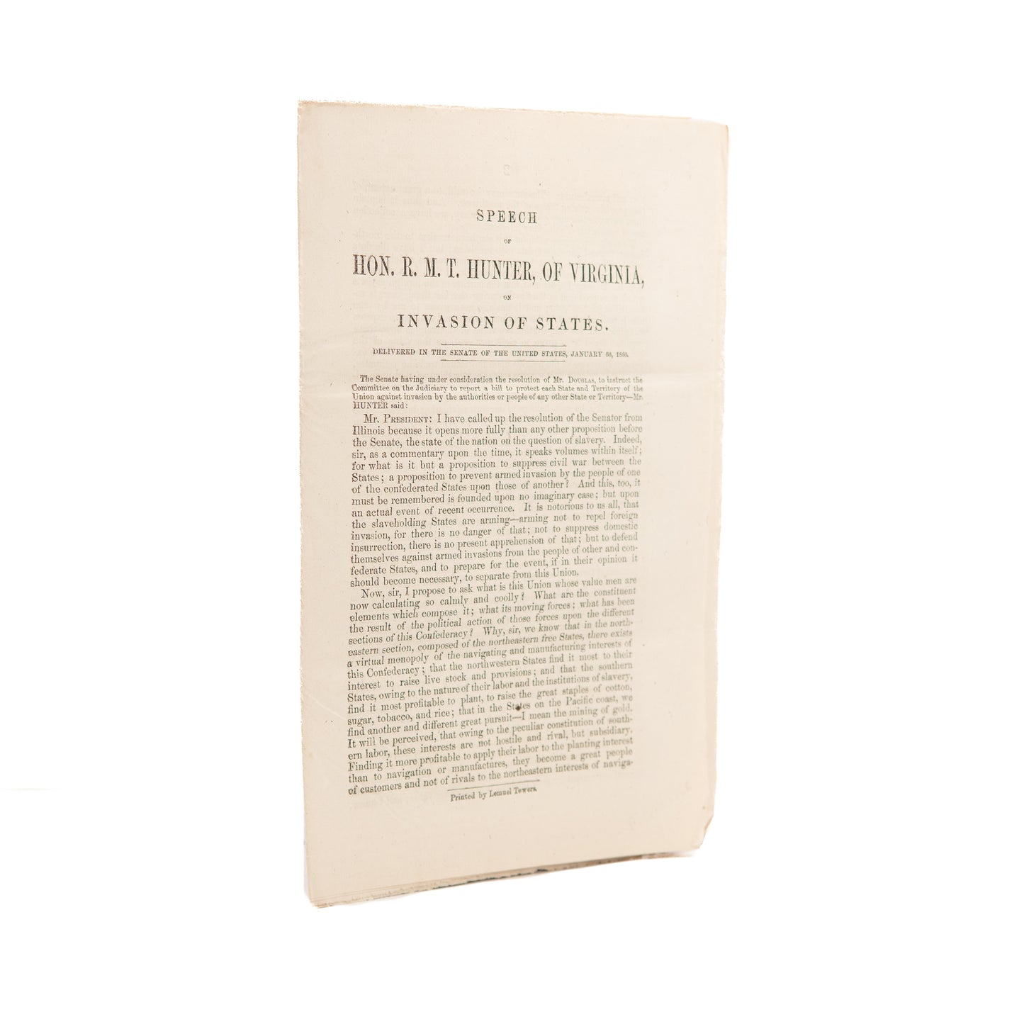 1860 JOHN BROWN. Confederate Secretary of State Argues John Brown an Invasion. Pro-Slavery.