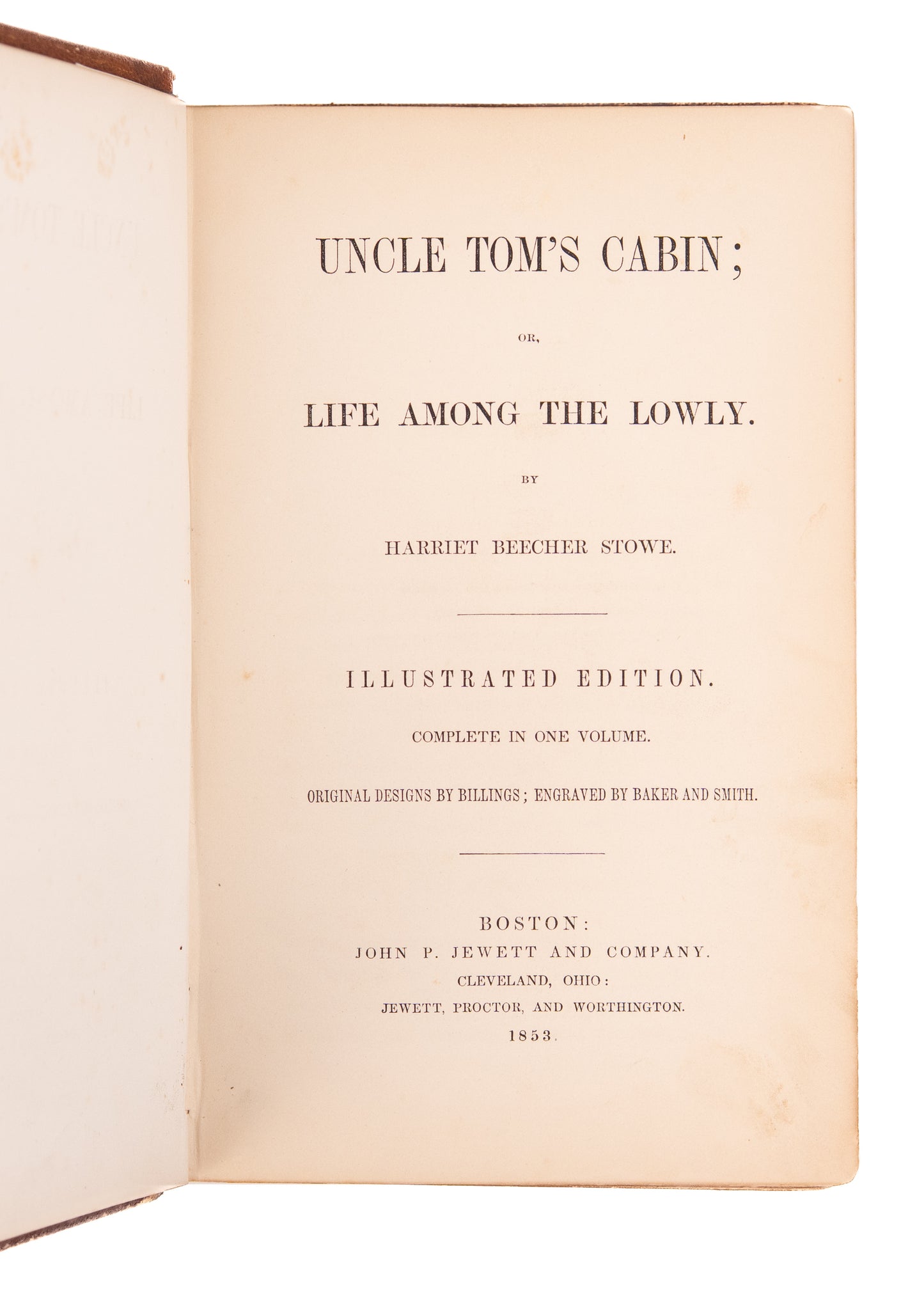 1853 HARRIET BEECHER STOWE. Uncle Tom's Cabin. First Illustrated Edition in Attractive Leather Binding.