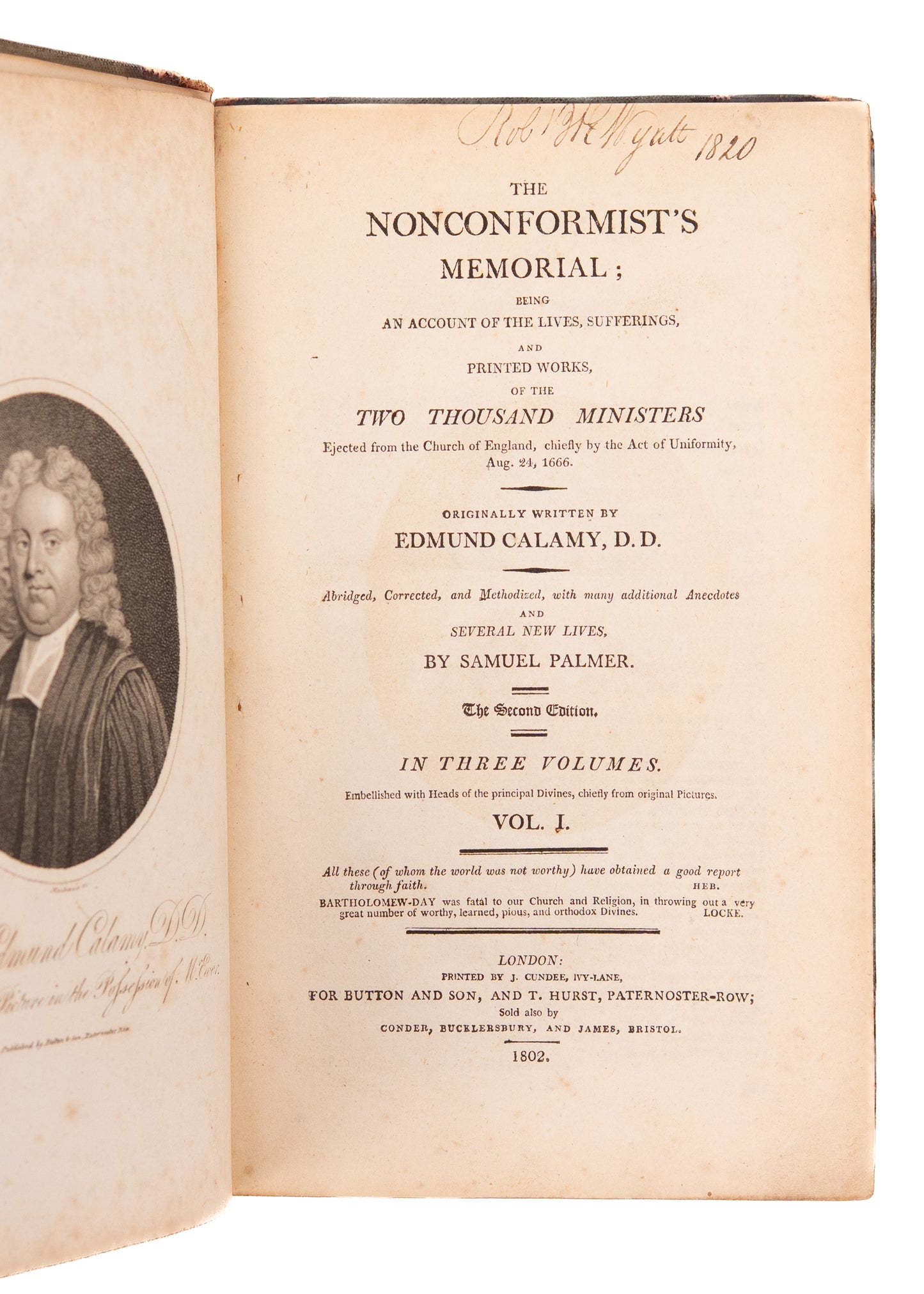 1802 EDMUND CALAMY. Nonconformist's Memorial - The Great Ejection Divines. Fine Engravings.