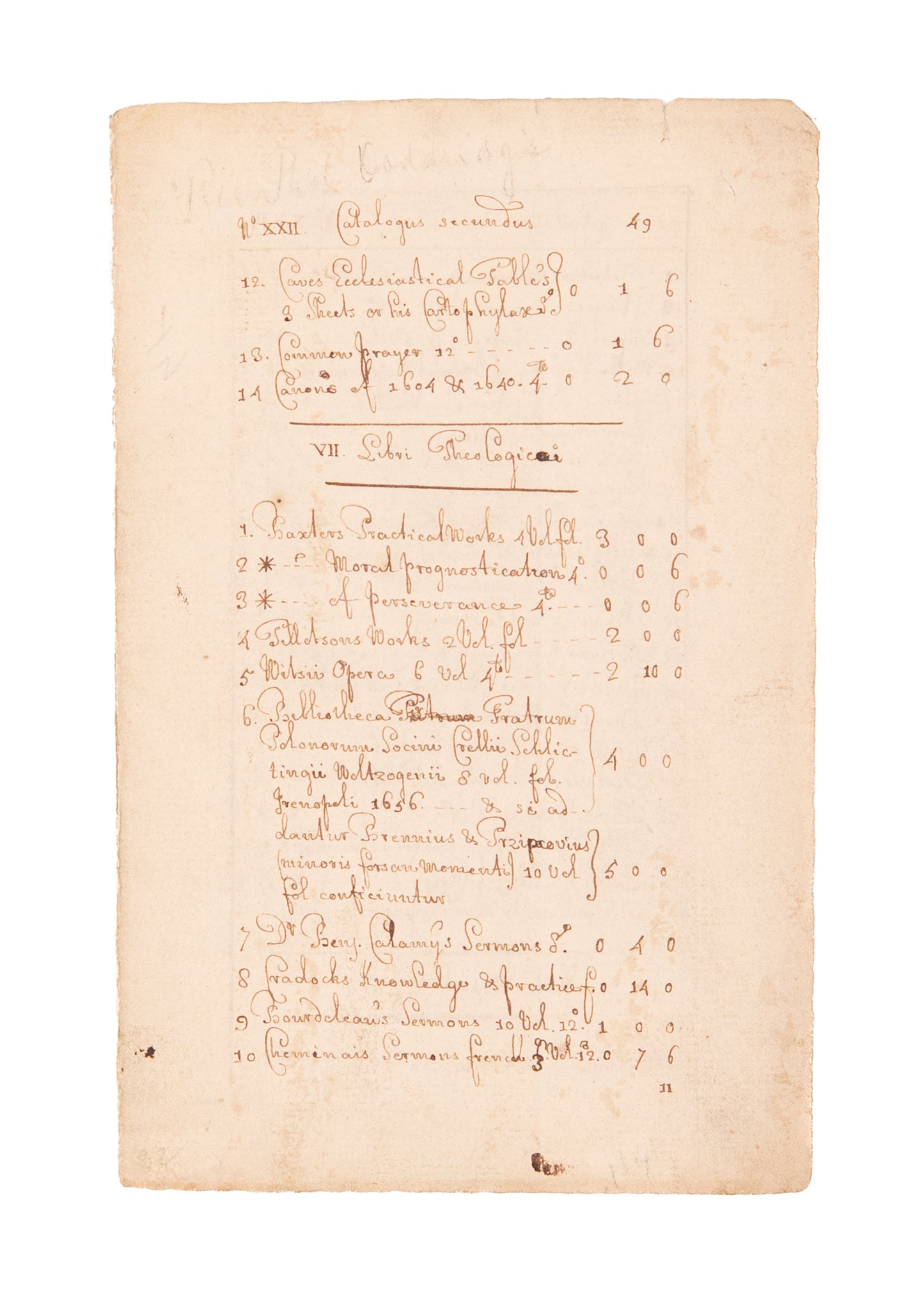 1735 PHILIP DODDRIDGE. Unpublished MSs on Books Recommended for Pastors & Preachers.