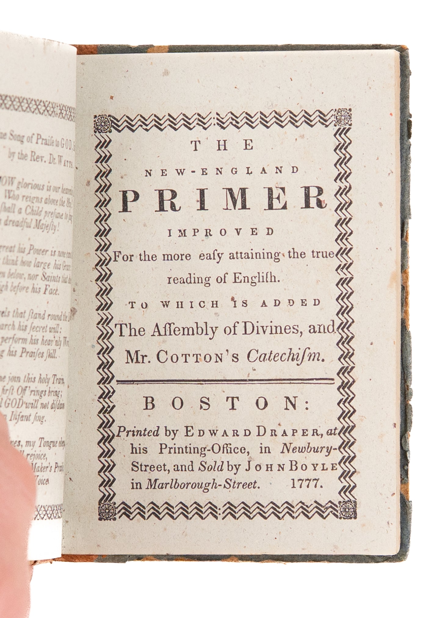 1777 / 1843 NEW ENGLAND PRIMER. Early and Fine Facsimile of 18th Century Primer by Cotton.