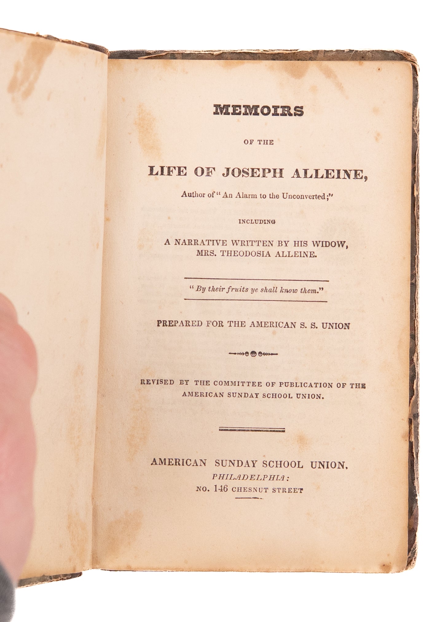 1829 JOSEPH ALLEINE. Rare ASSU Edition of the Memoirs of Puritan Divine, Joseph Alleine [1634-1668]