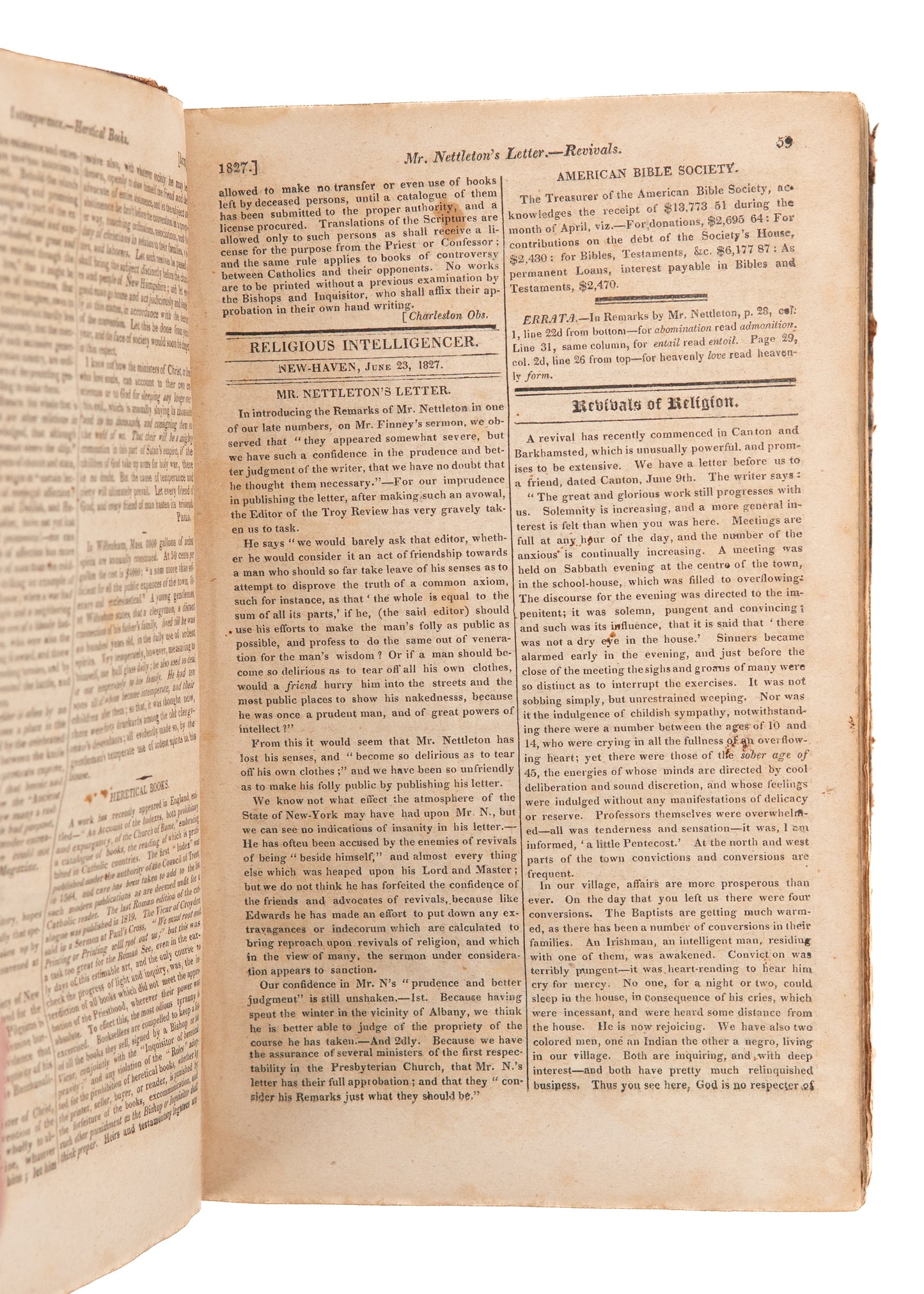 1828 Religious Revival Magazine. Finney Controversy, Revivals, Slavery, Adoniram Judson, &c.