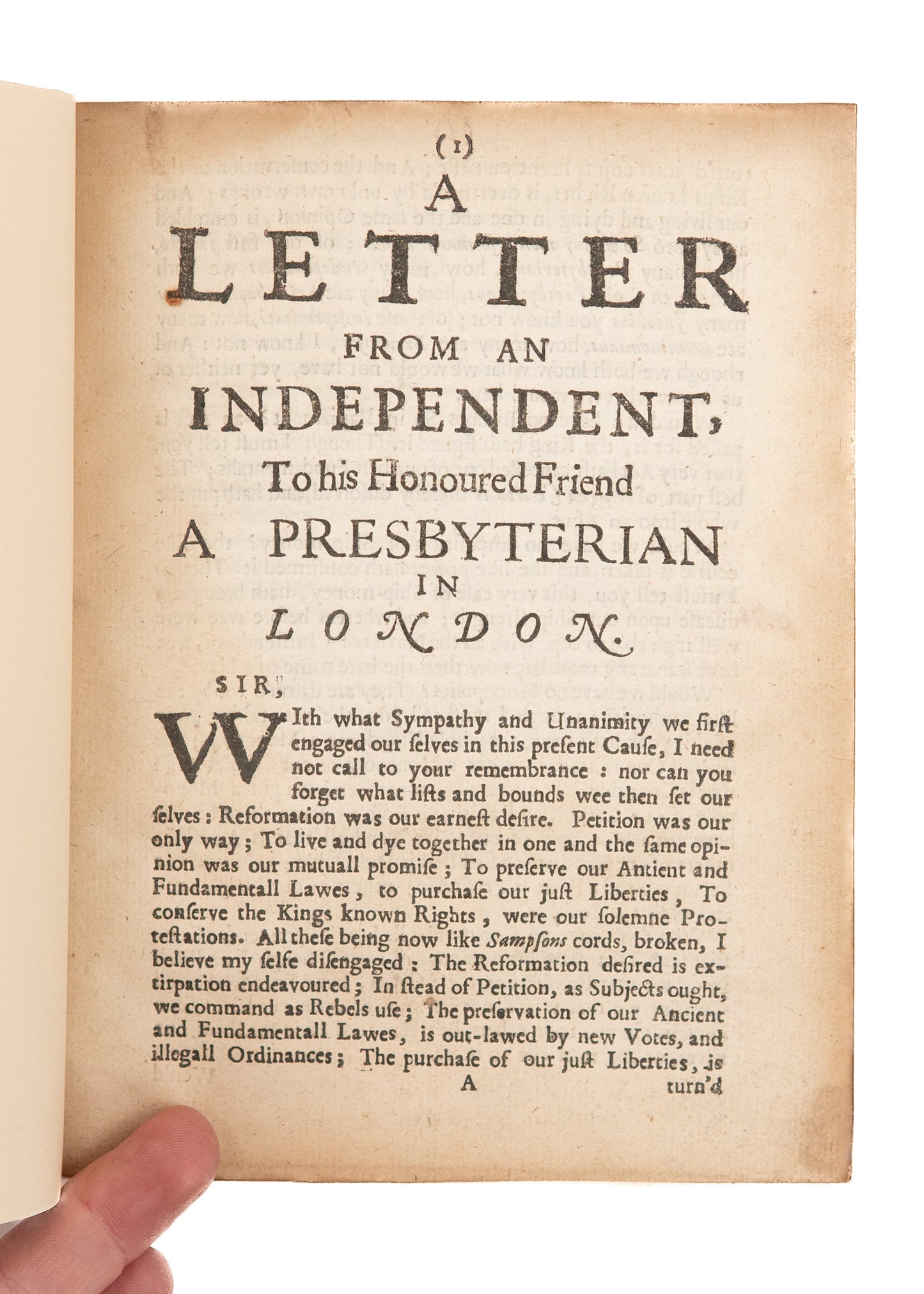 1645 THOMAS SWADLIN. Presbyterians Asked to Stop Civil War in Return for Liberty of Conscience.